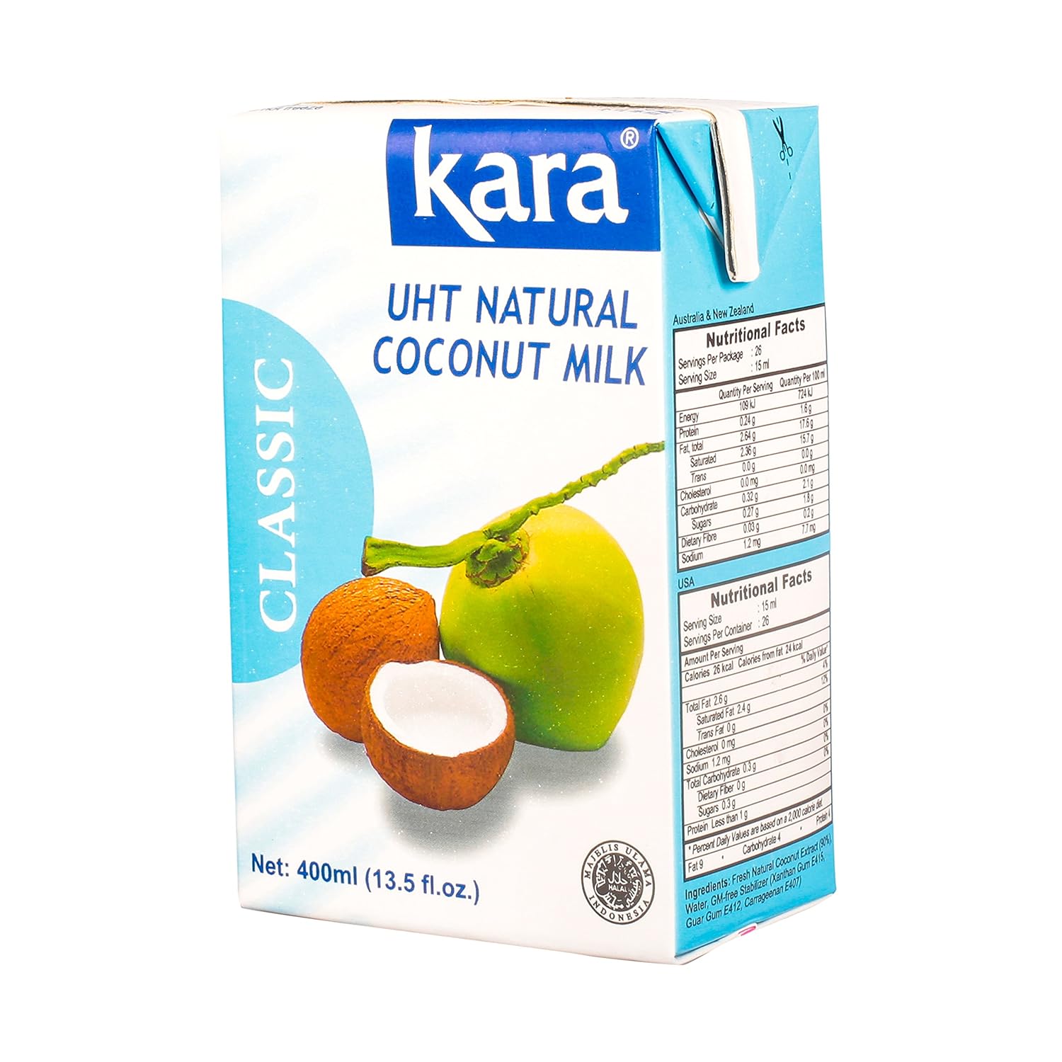 KARA Lait de coco classique UHT 17 % de MG 400 ml