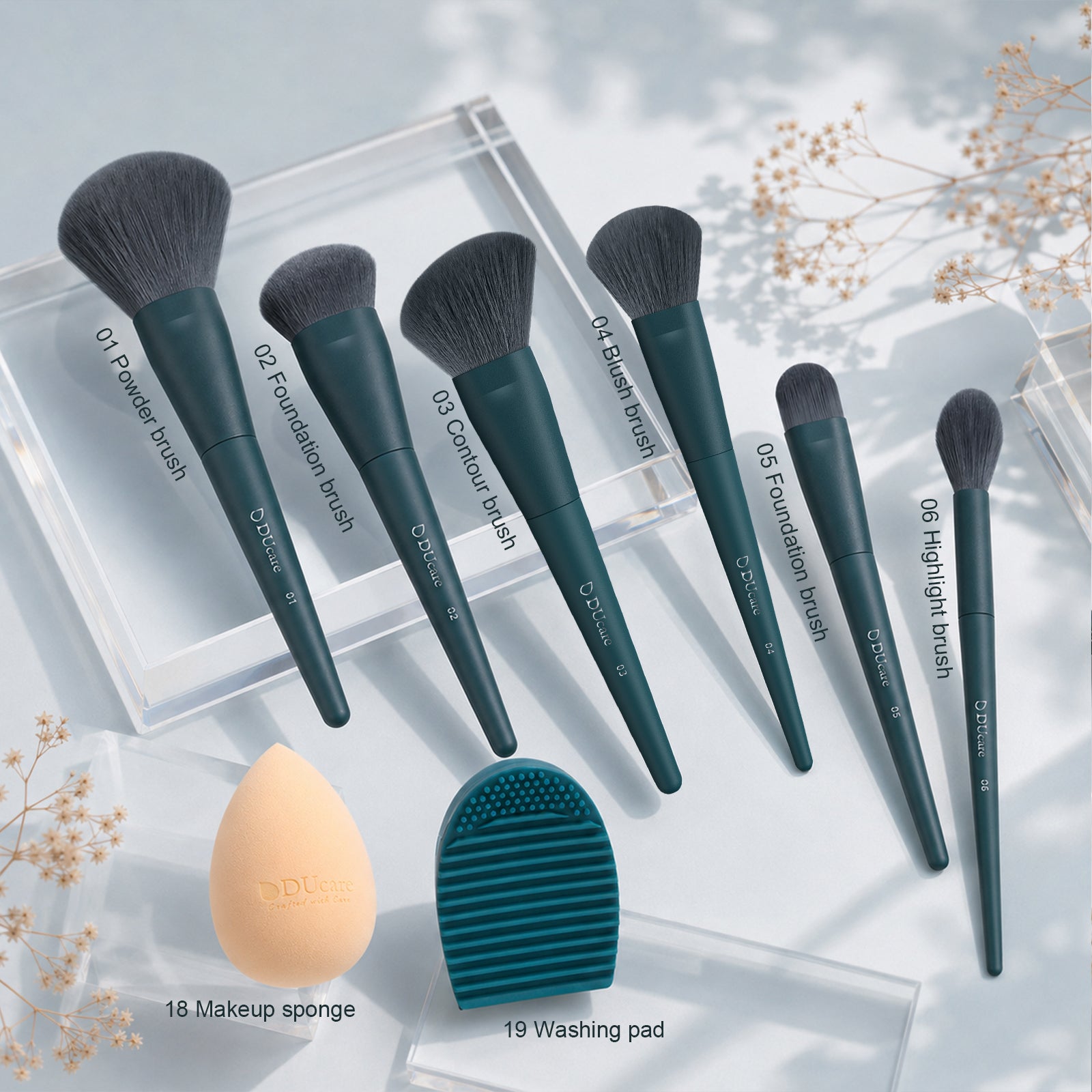 DUcare Coffret Cadeau 17 Pièces Pinceaux de Maquillage Vert Foncé