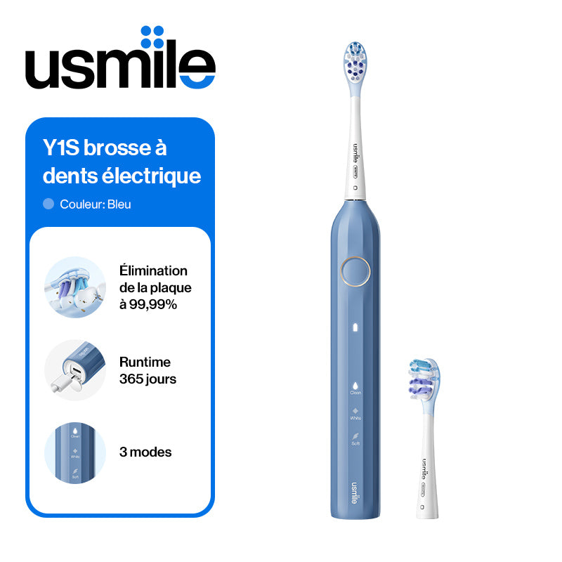 usmile Y1S Brosse à dents électrique sonique rechargeable pour adultes avec 3 modes de nettoyage, minuteur intelligent, étui de voyage, autonomie de 6 mois par charge