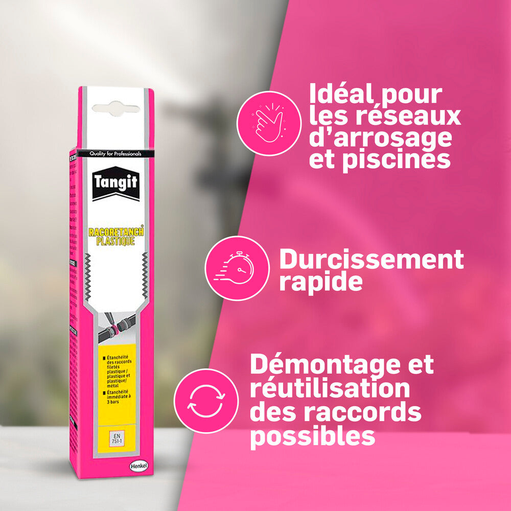 Tangit | Racorétanch Plastique (tube de 75 ml) – Silicone acétique basse viscosité pour étanchéité des raccords plastique & métal – Résine étanche blanche résistante à l’eau, aux huiles et acides