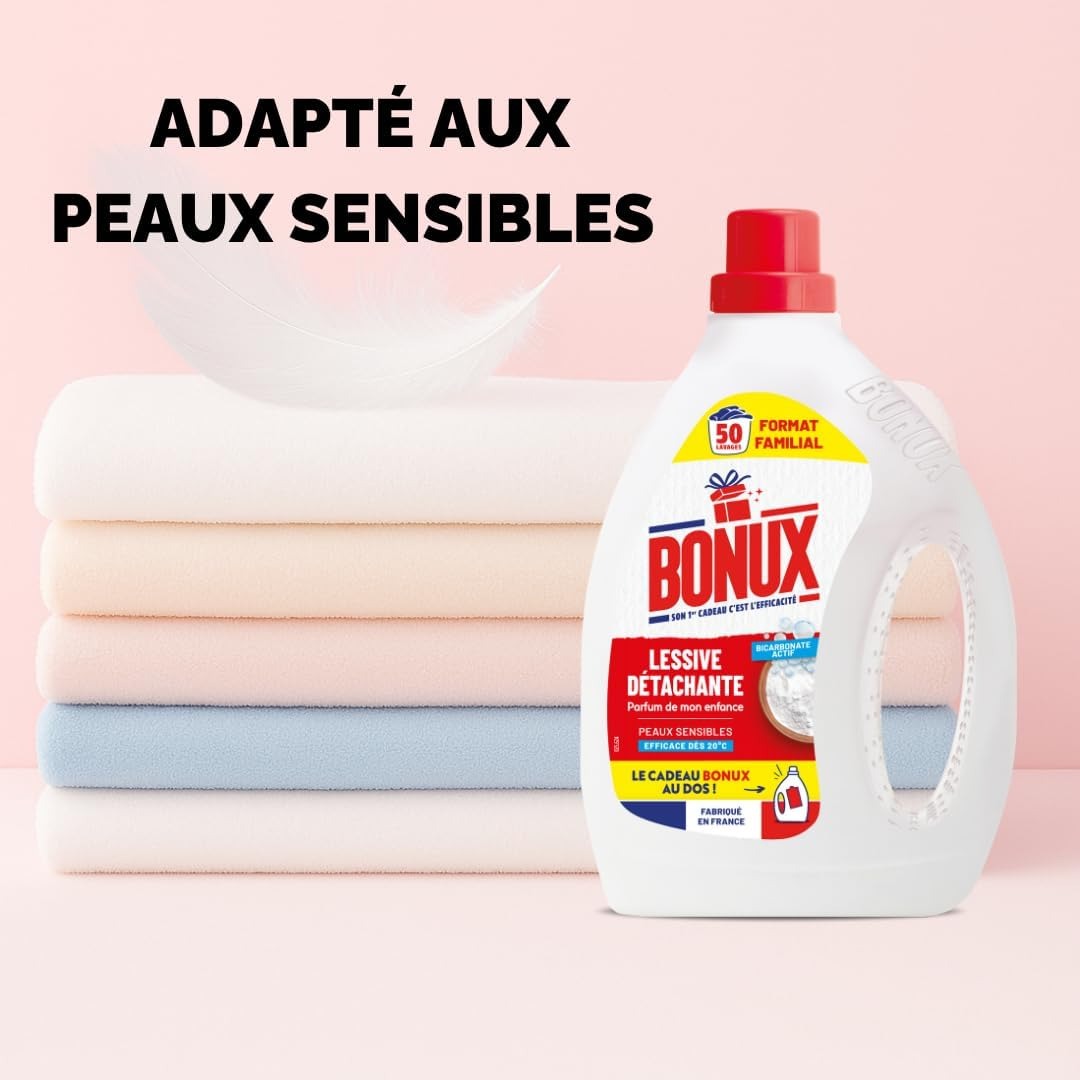 BONUX Lessive liquide au bicarbonate de soude, Peaux sensibles, 1,4 L