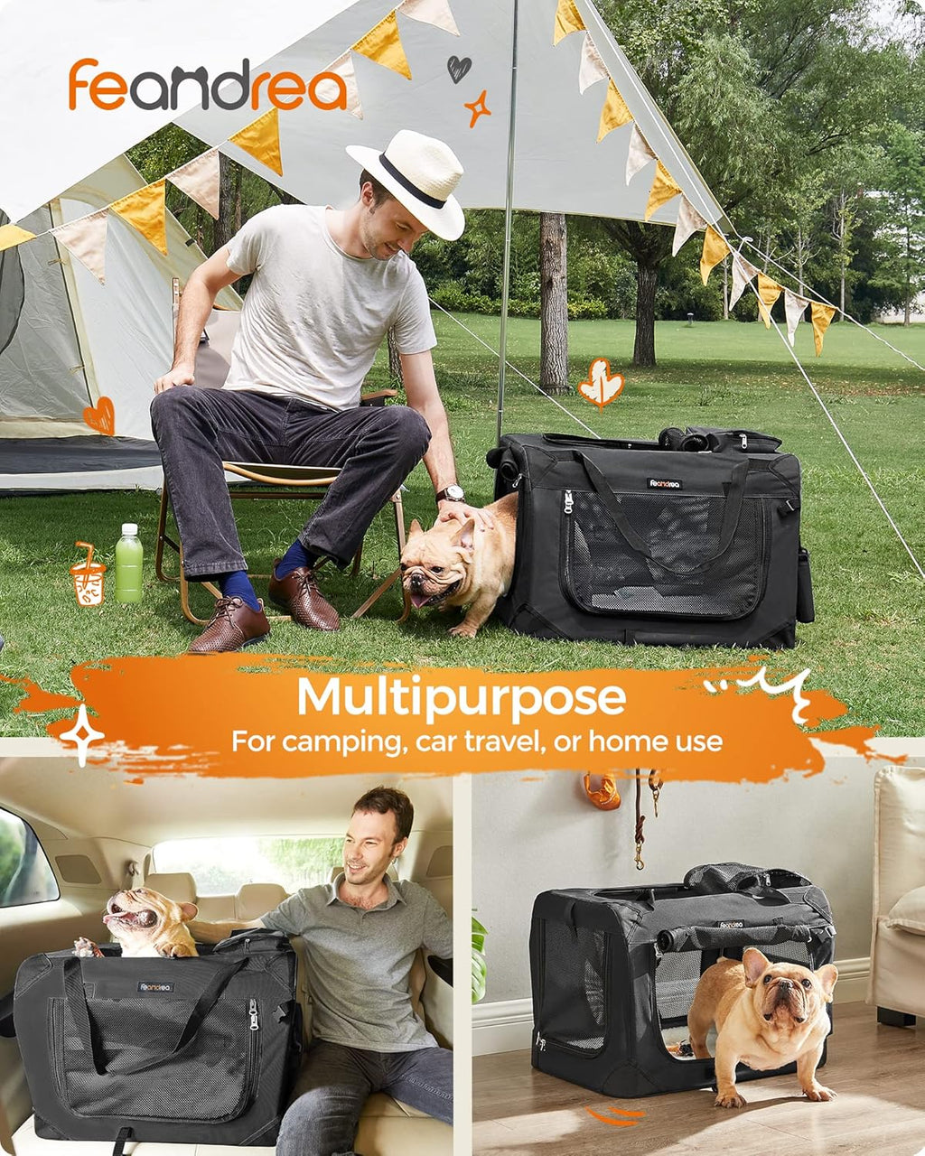 Feandrea Boîte de transport pliable pour chien - 60 x 42 x 42 cm - Noir
