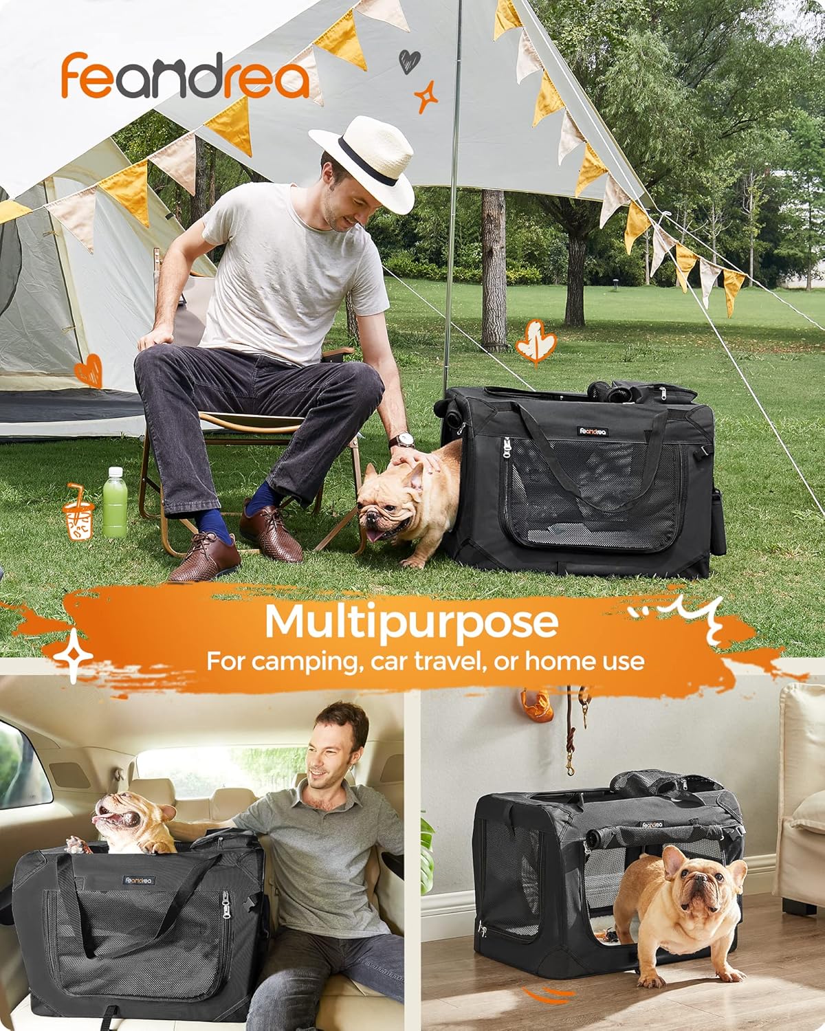 Feandrea Boîte de transport pliable pour chien - 60 x 42 x 42 cm - Noir