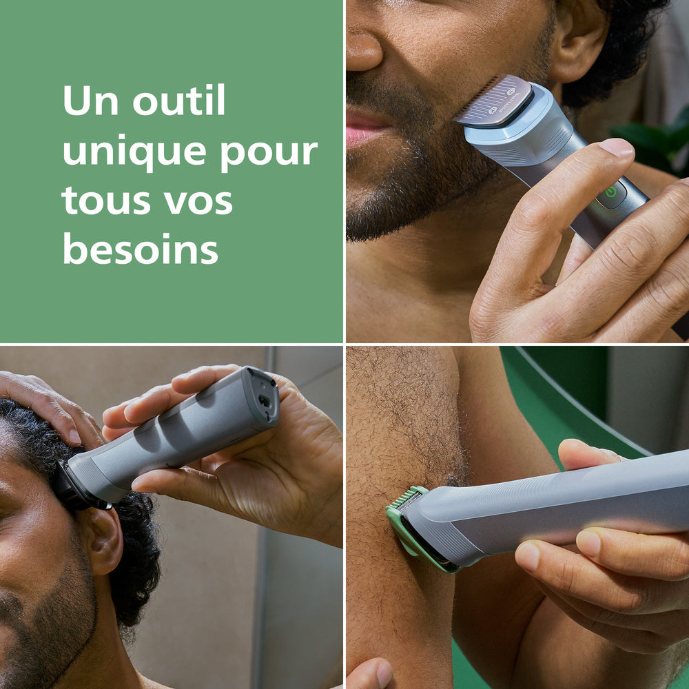 PHILIPS Series 5000 MG5941/15 - Tondeuse 11-en-1, visage + cheveux + corps, lames métalliques auto-affûtées, technologie BeardSense, 11 accessoires et 13 hauteurs de coupe (0,5 à 16 mm). Autonomie de 120 min, recharge USB, 100 % étanche, pochette sou