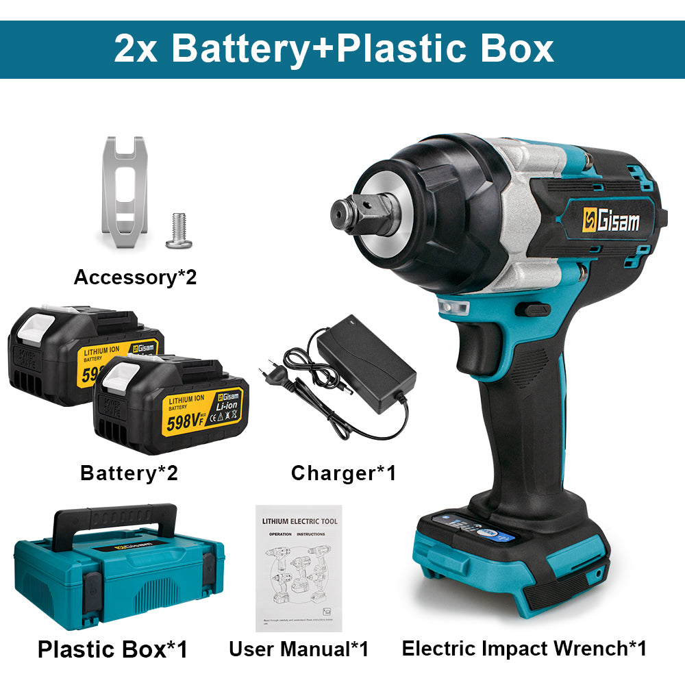 Gisam Clé à chocs électrique sans fil couple 1800 Nm, 1/2 pouce, avec moteur sans balais, compatible avec les batteries Makita 18 V