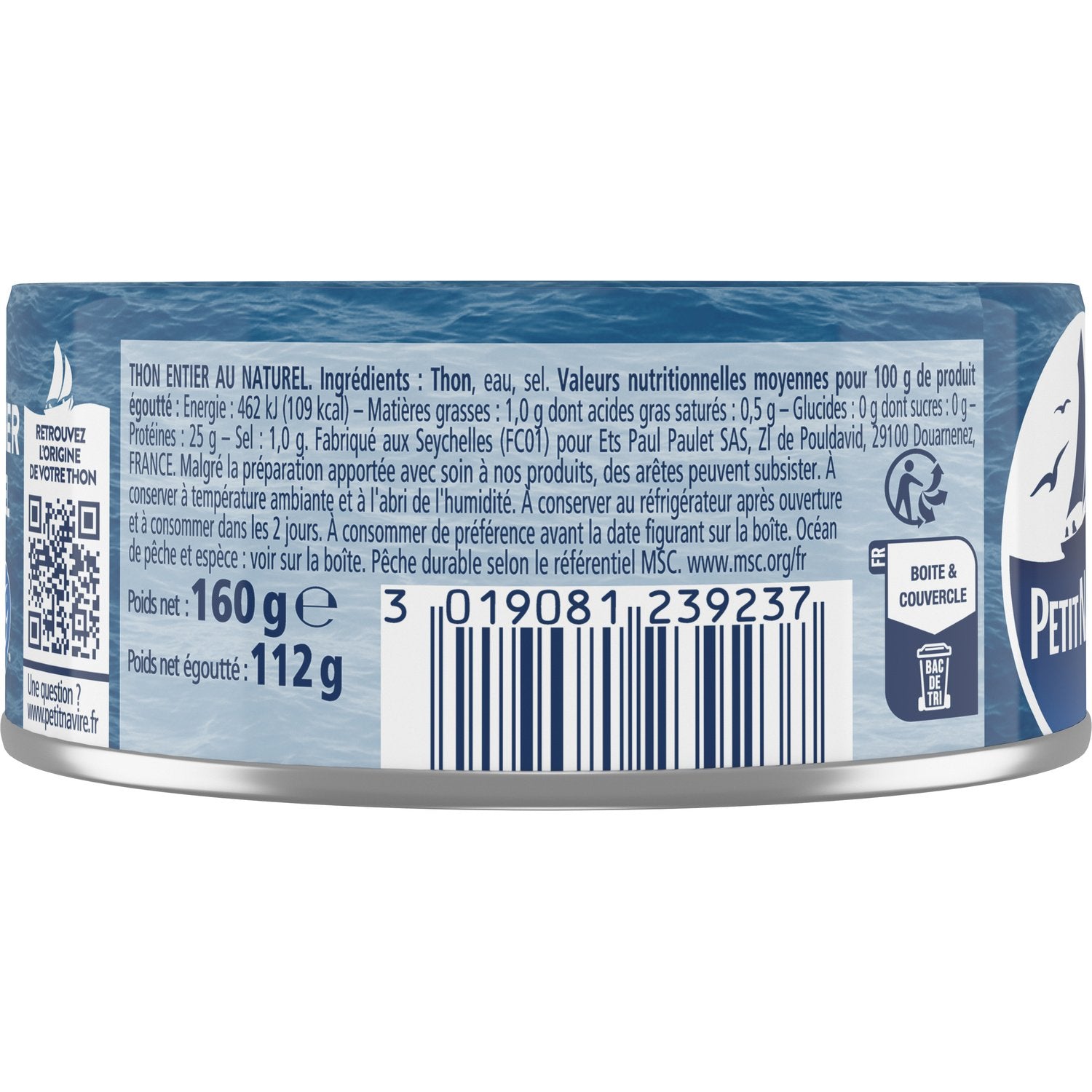 Petit Navire MSC Thon au Jus Naturel, Poids Net Égoutté 112 g, Poids Total 160 g
