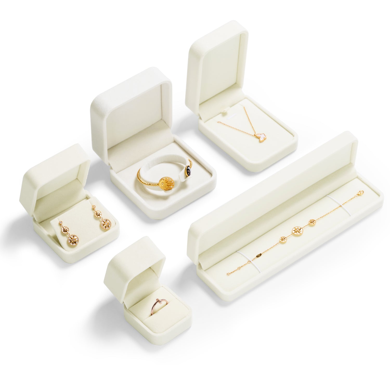 Oirlv Boîte à bague en velours blanc, boîte de rangement pour boucle d'oreille, collier et bracelet, boîte d'organisation de bijoux, boîte cadeau pour demande en mariage, fiançailles et mariage