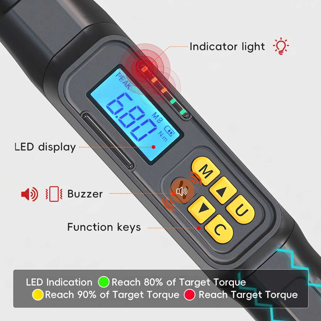 movecrab Tournevis à couple numérique, Embout 1/2", 6,8-135 N·m, Précision ±2 %, Écran LED, Unités Nm/in.lb/ft.lb, Triple alarme sonore vibration lumineuse, Cliquet bidirectionnel