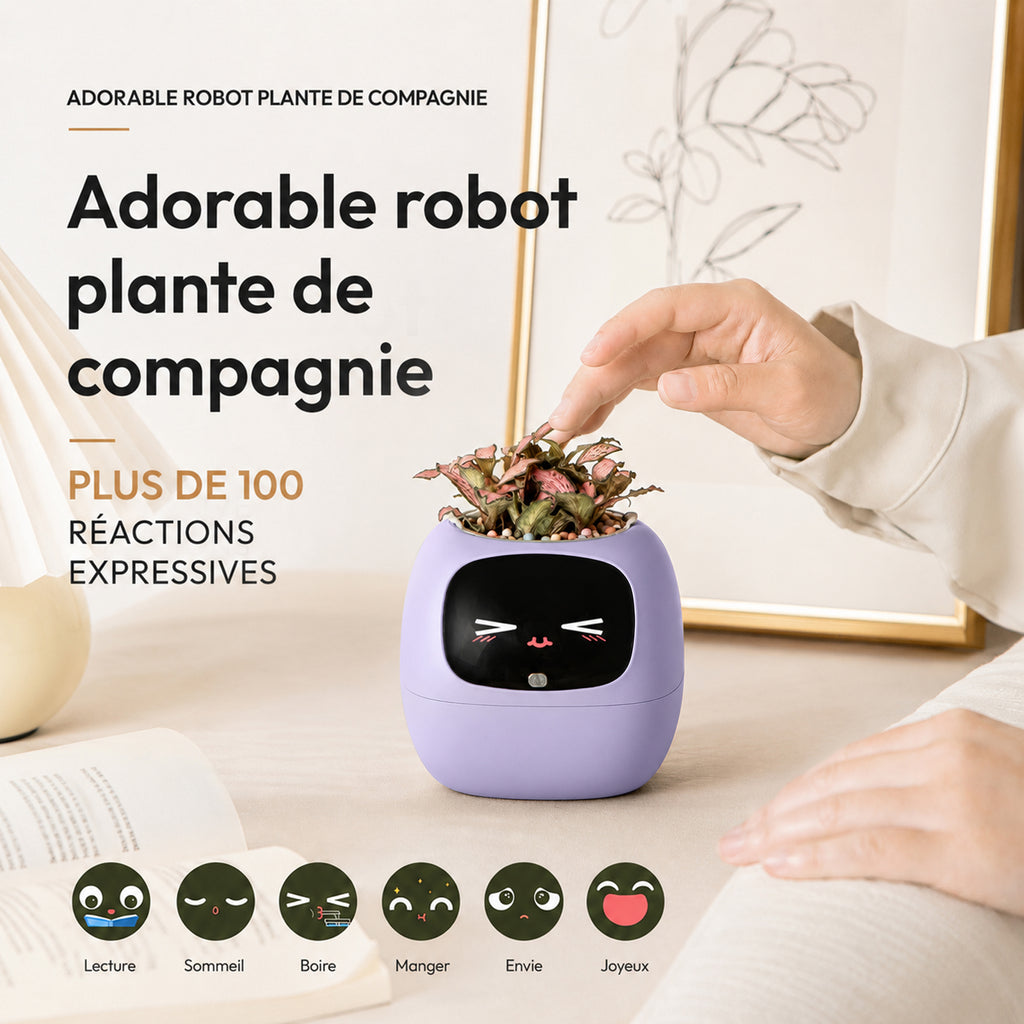 Cadeau d'été pour embellir votre intérieur – Pot de plante intelligent IA Ivy, interaction par expressions faciales, entretien intelligent des plantes
