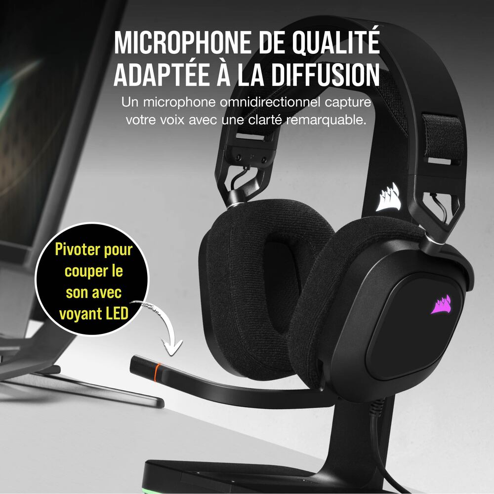 Corsair HS80 RGB USB Casque Gaming Filaire USB - Micro rabattable - Carbone