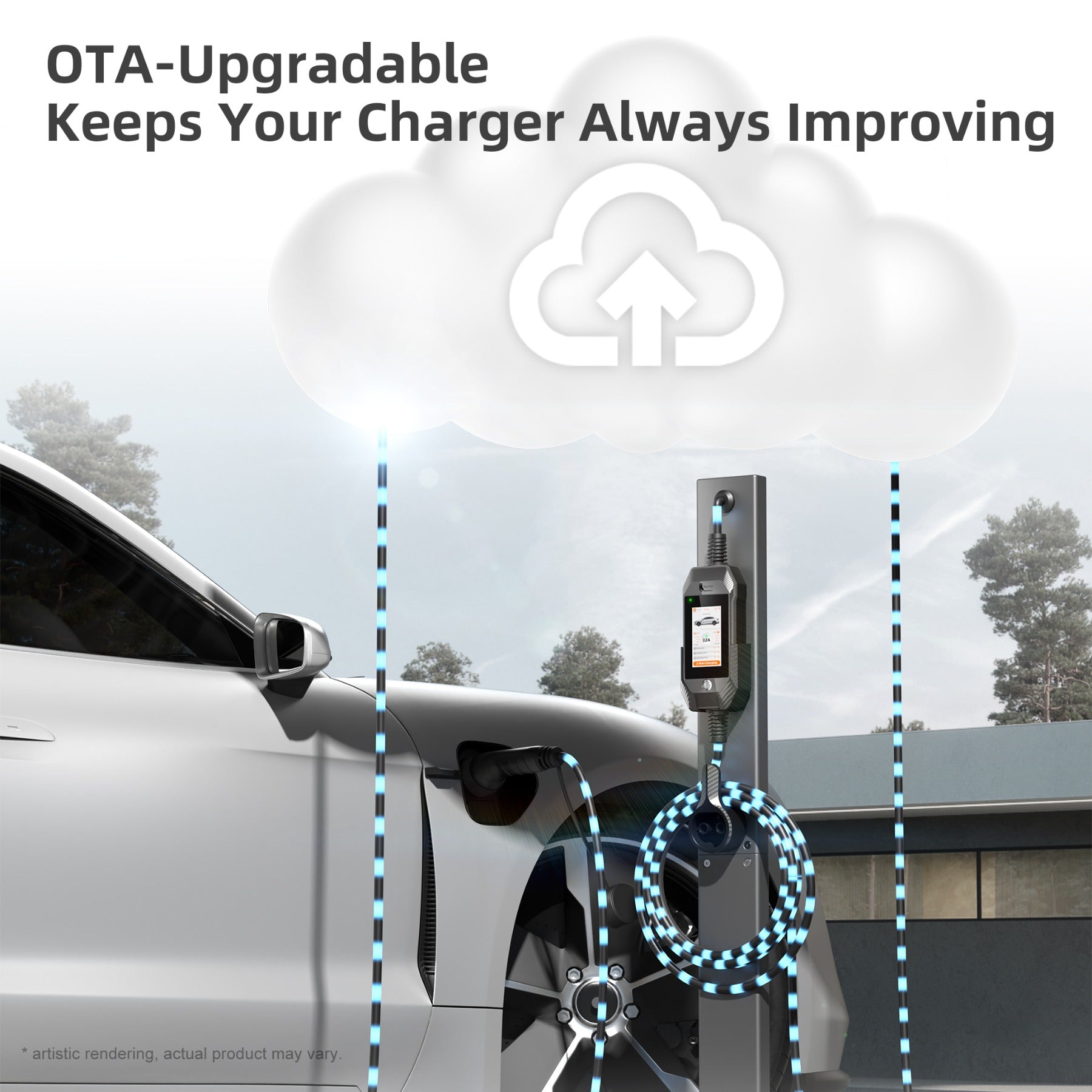 Feyree Chargeur EV portable Type 2 7 kW avec écran tactile 4,3" et contrôle intelligent via application WiFi pour voiture électrique