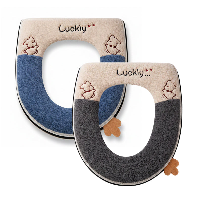 JORDAN&JUDY Lot de 2 coussins de WC en peluche avec fermeture éclair, amovibles et lavables, pour la maison, gris et bleu foncé