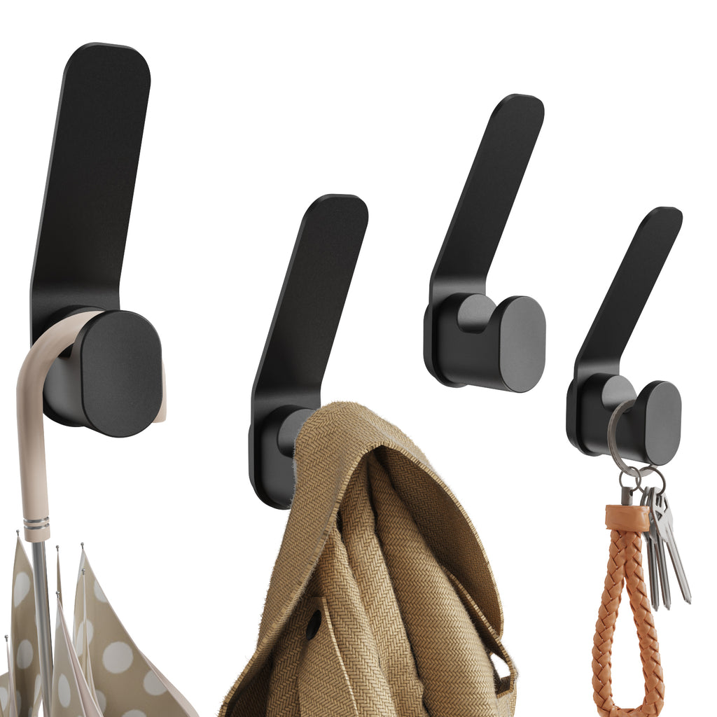 KAPANOU Lot de 8 crochets muraux double face en métal robuste, crochets décoratifs modernes en aluminium pour suspendre manteaux, serviettes et chapeaux (noir), Vente de fin d’année