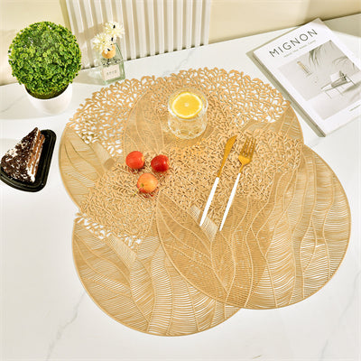 Lot de 6 sets de table ronds en PVC doré motif fleur de mer, décoration de table de fête, dessous de vase, sets de table pour fête et mariage