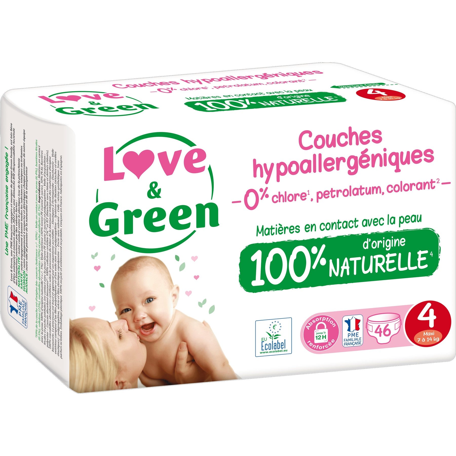Love&Green Couches bébé écologiques hypoallergéniques taille 4 7-14 kg - 46 couches