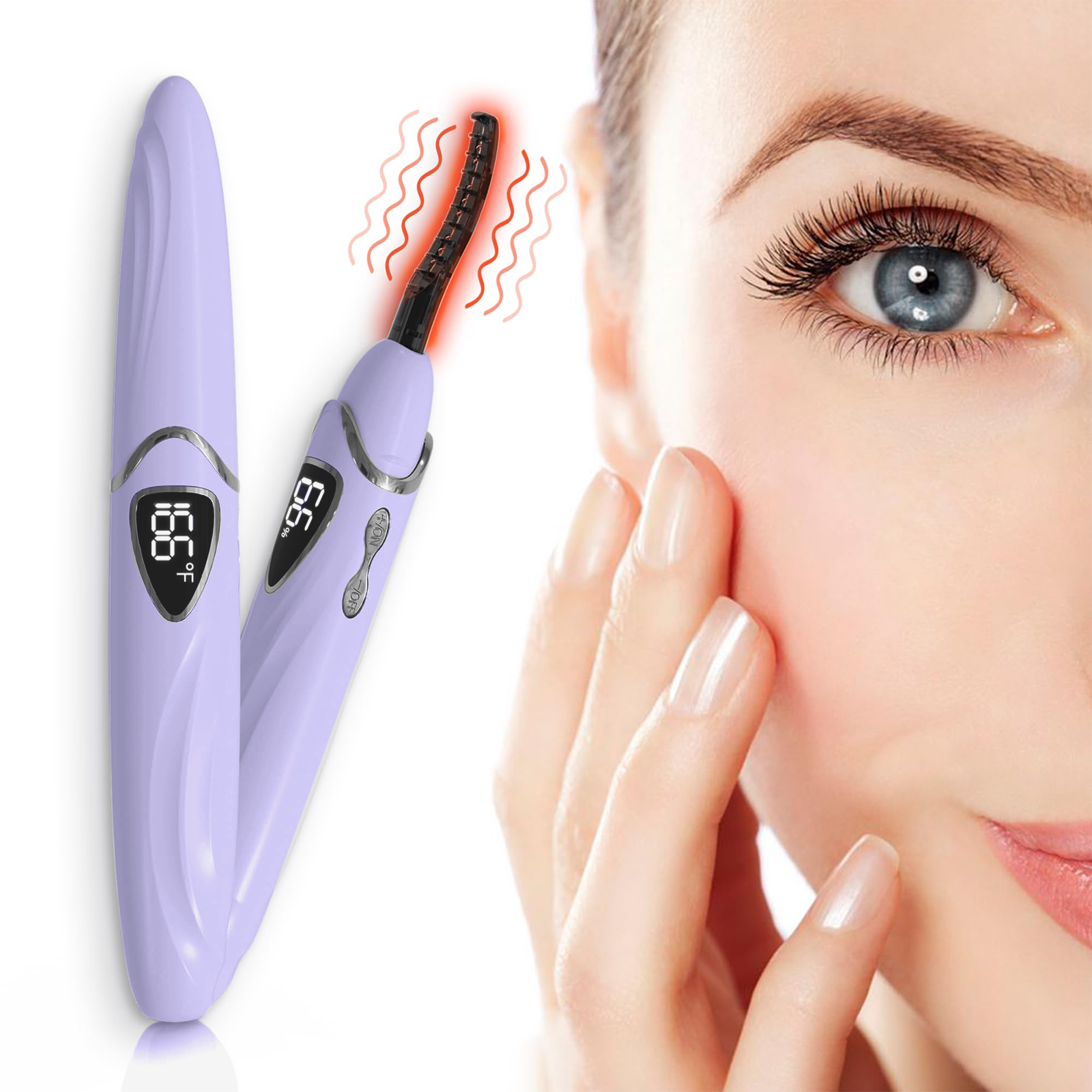 SUNLUXY S600 Recourbe-cils électrique pour courbure naturelle longue tenue, avec affichage LED de la température et de la batterie, arrêt automatique de sécurité - Violet
