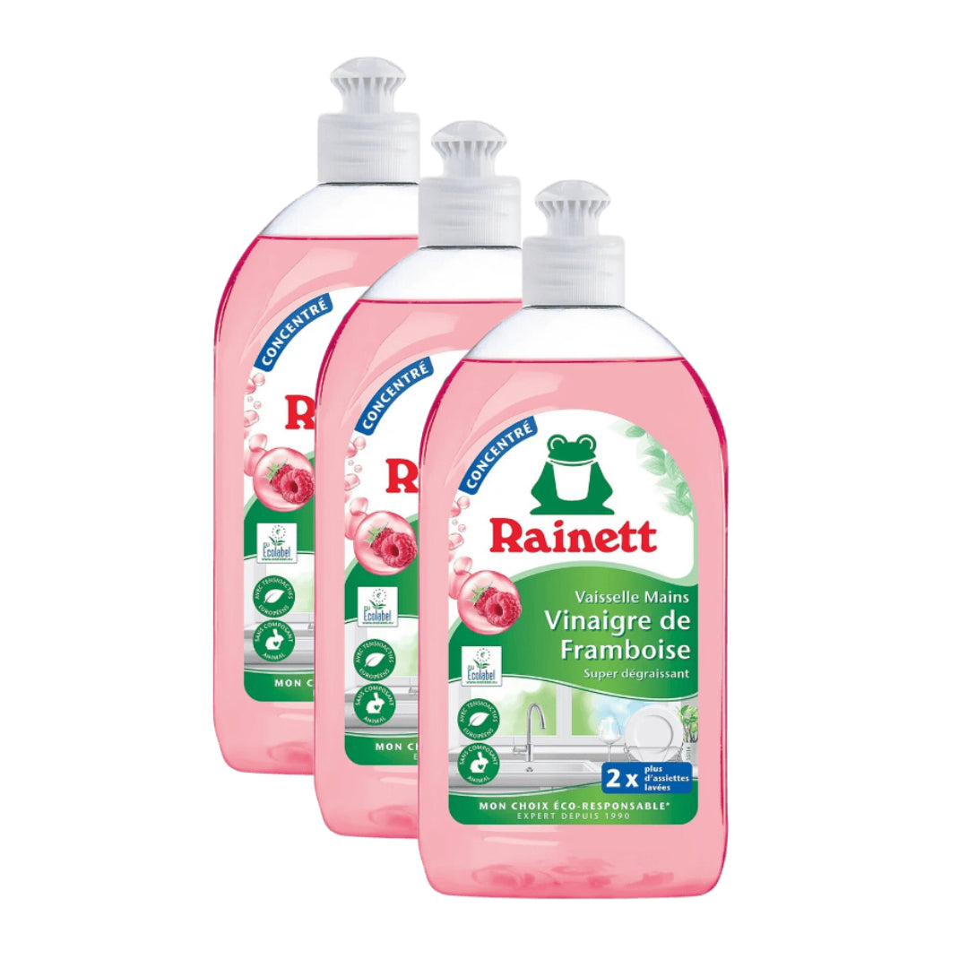 Rainett Eco Liquide Vaisselle Super Dégraissant Vinaigre de Framboise 3 x 500 ml (= 1,5 L)