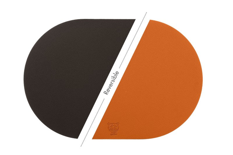 BJÖRN Lot de 6 set de table réversibles ovales en cuir recyclé - Orange et chocolat