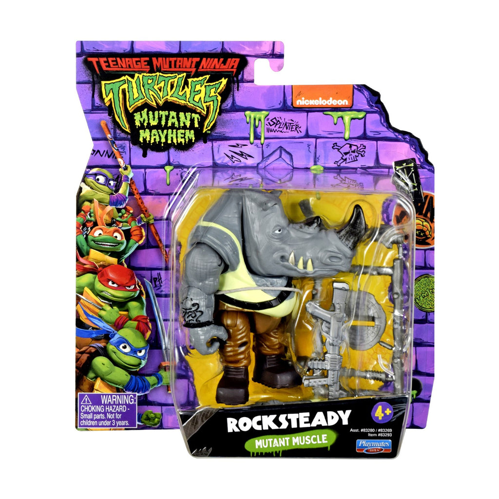 TORTUES NINJA Les Tortues Ninja, Figurine articulée de 10,5 cm, avec armes, Rocksteady, Jouet pour enfants dès 4 ans, TU805A