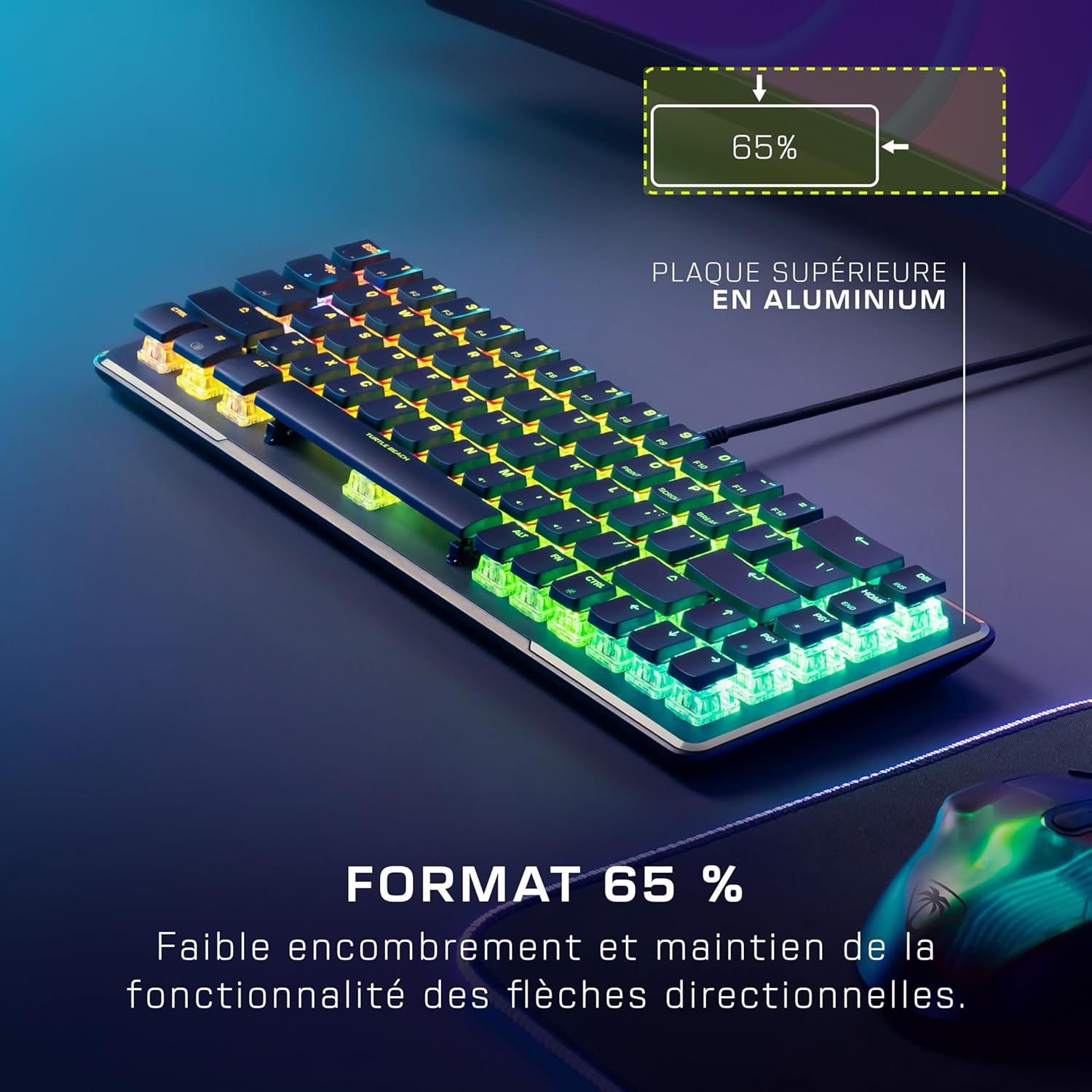 Turtle Beach Vulcan II Mini Clavier de Jeu Mécanique (Switch Optique Titan II) Filaire RGB, 65 % - AZERTY - Noir