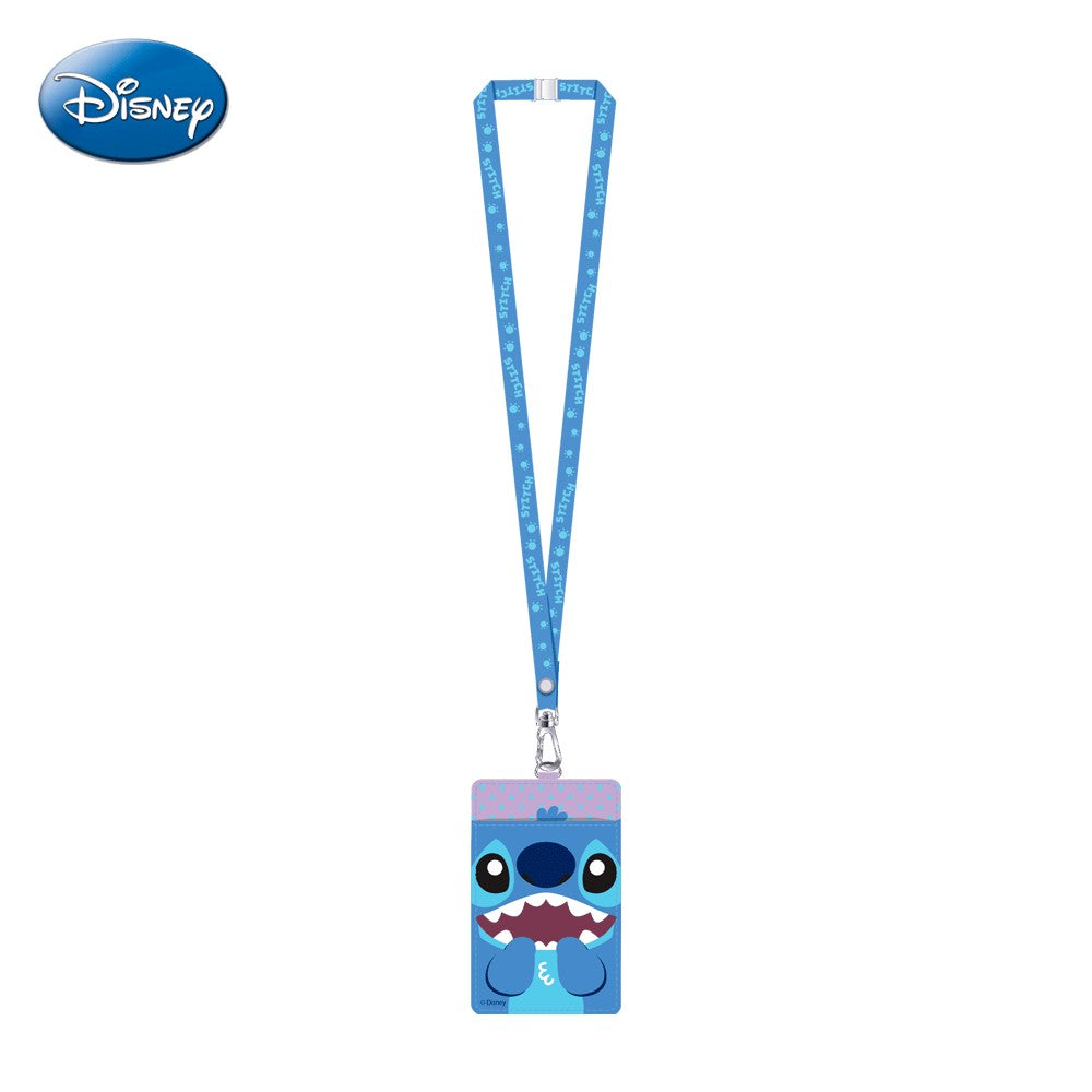 Disney Porte-badge avec tour de cou Stitch sous licence officielle motif Stitch souriant à pois Roses 1 pièce