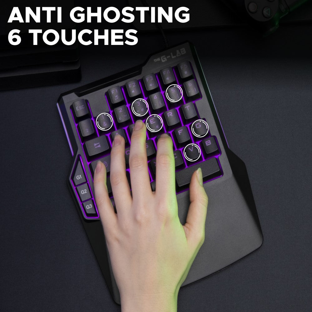 THE G-LAB KEYZ THORIUM Clavier Gaming à Membrane Filaire RGB Gauchère (Une Main) - AZERTY - Noir