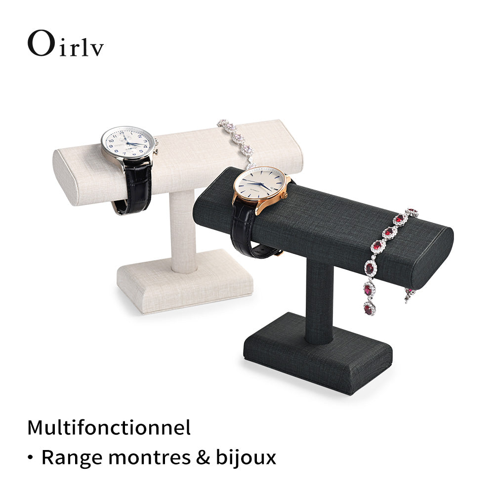 Oirlv Supporteur d'affichage et de rangement pour bracelets, colliers et montres, présentoir de bijoux, étagère de présentation, support à barre en T, présentoir de bijouterie