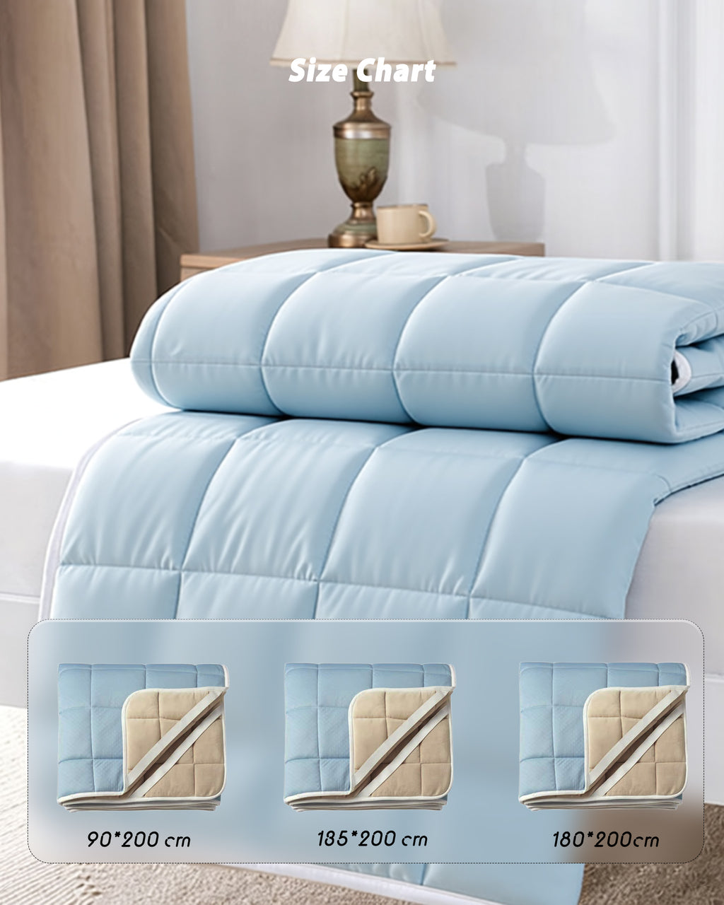 MENDALE Protège-matelas matelassé réversible – housse de matelas double face à effet rafraîchissant en bleu clair et beige – rembourré, respirant et confortable
