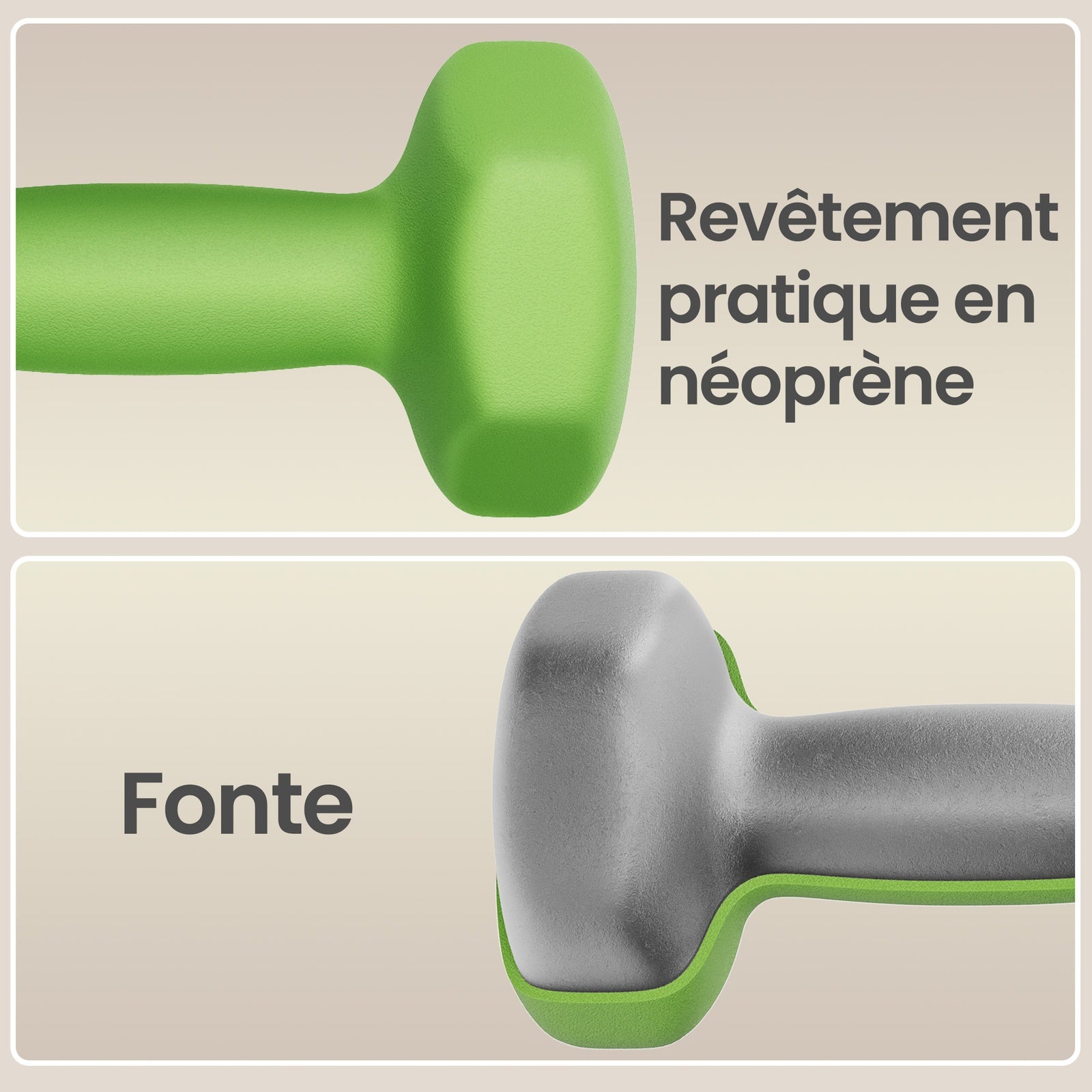 JOYFURNOSLot de 2 haltères, Poids en néoprène 2 x 2 kg, Hexagonaux, Pour entraînement à domicile et remise en forme, Vert