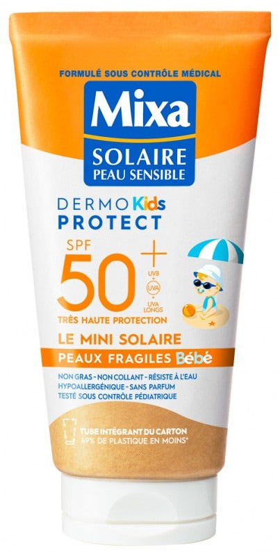 Mixa Dermo Protect Kids Mini Crème Solaire pour Peau Fragile des Bébés SPF50+, 50 ml
