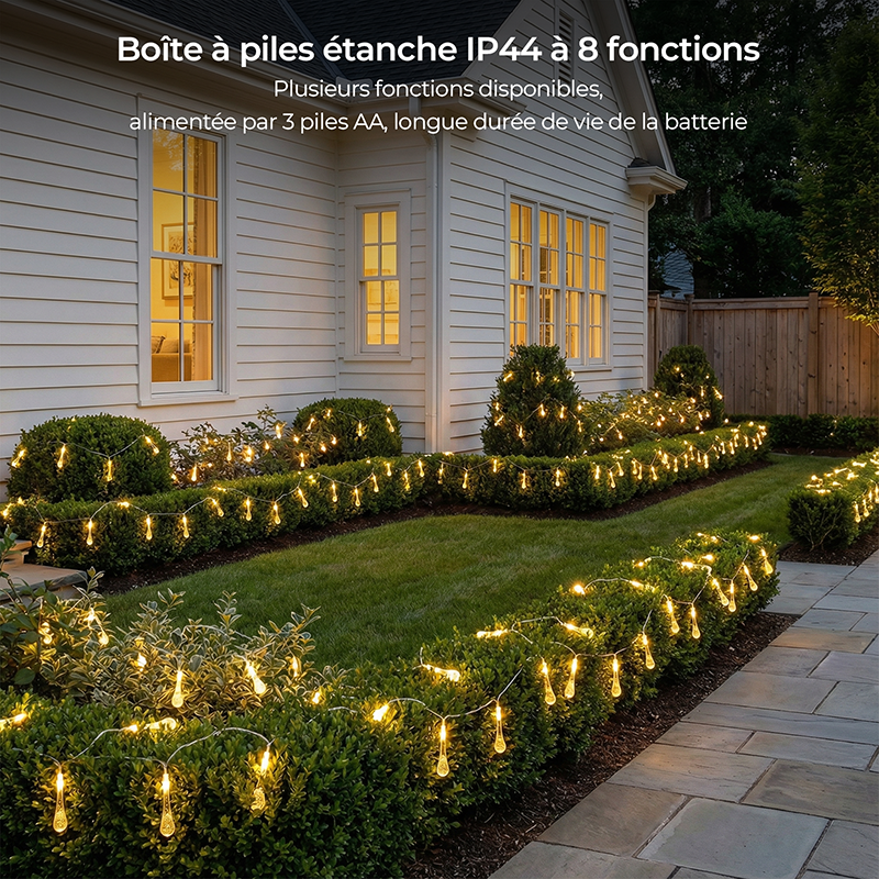 M.TK MOVETECK Guirlande lumineuse féerique de Noël extérieure à piles 8 m 100 LED étanche blanc chaud pour Noël balcon camping chambre fête jardin sans piles