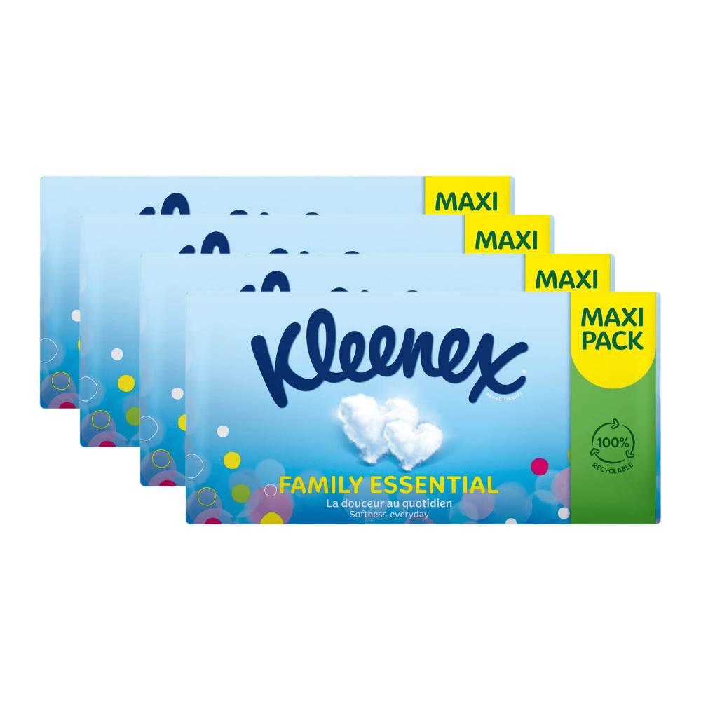 Kleenex Mouchoirs en Papier Format Maxi Familial, 4 Boîtes, 512 Mouchoirs (4 Paquets de 1)