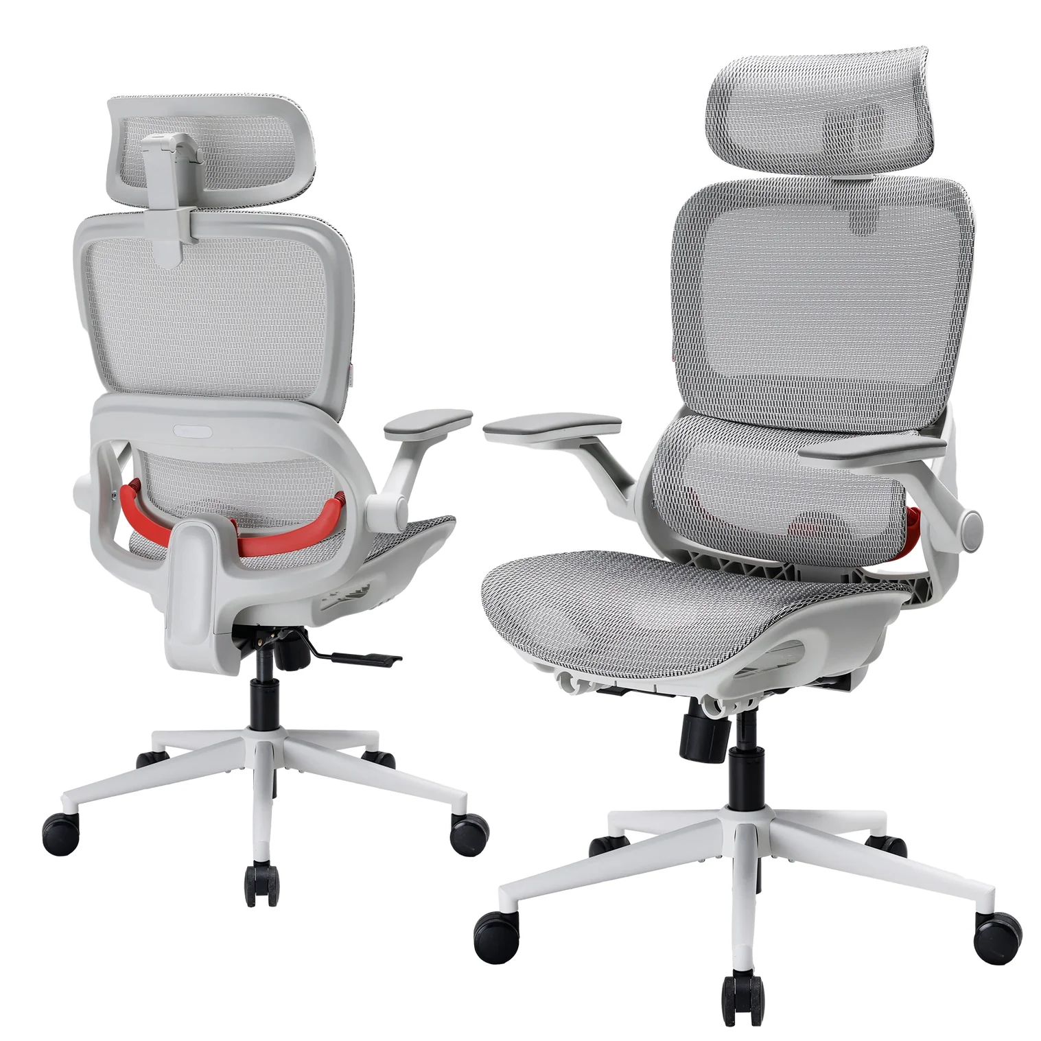 SIHOO B100 Ultra Chaise de Bureau Ergonomique, Chaise de Bureau en Maille avec Soutien Lombaire Adaptatif, Chaise d’Ordinateur avec Large Appui-Tête, Chaise de Bureau avec Accoudoirs Relevables et Pivotants à 360°, Gris Clair
