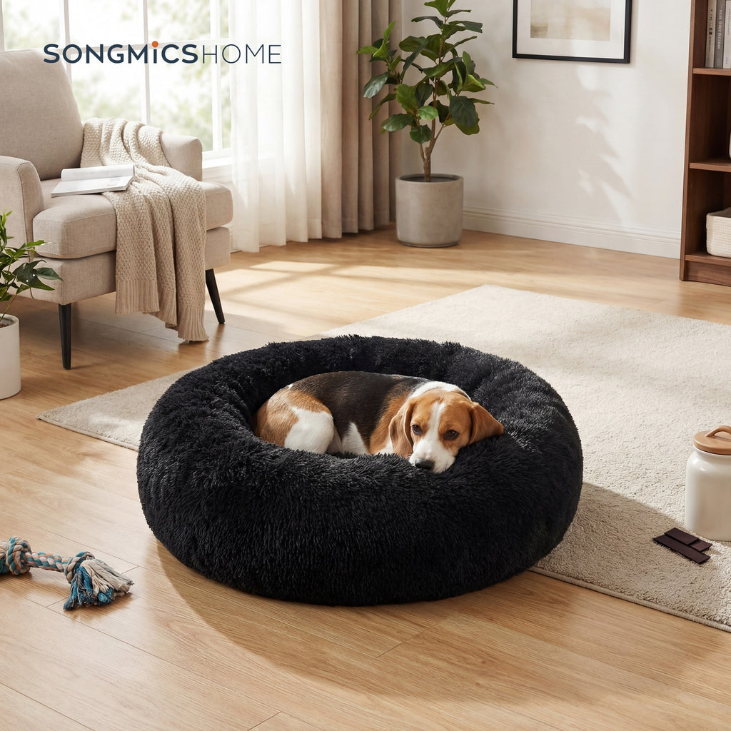 JOYFURNOS Lit pour cage pour chien JOYFURNOS en peluche donut avec housse amovible et lavable, noir, 70 x 20 cm
