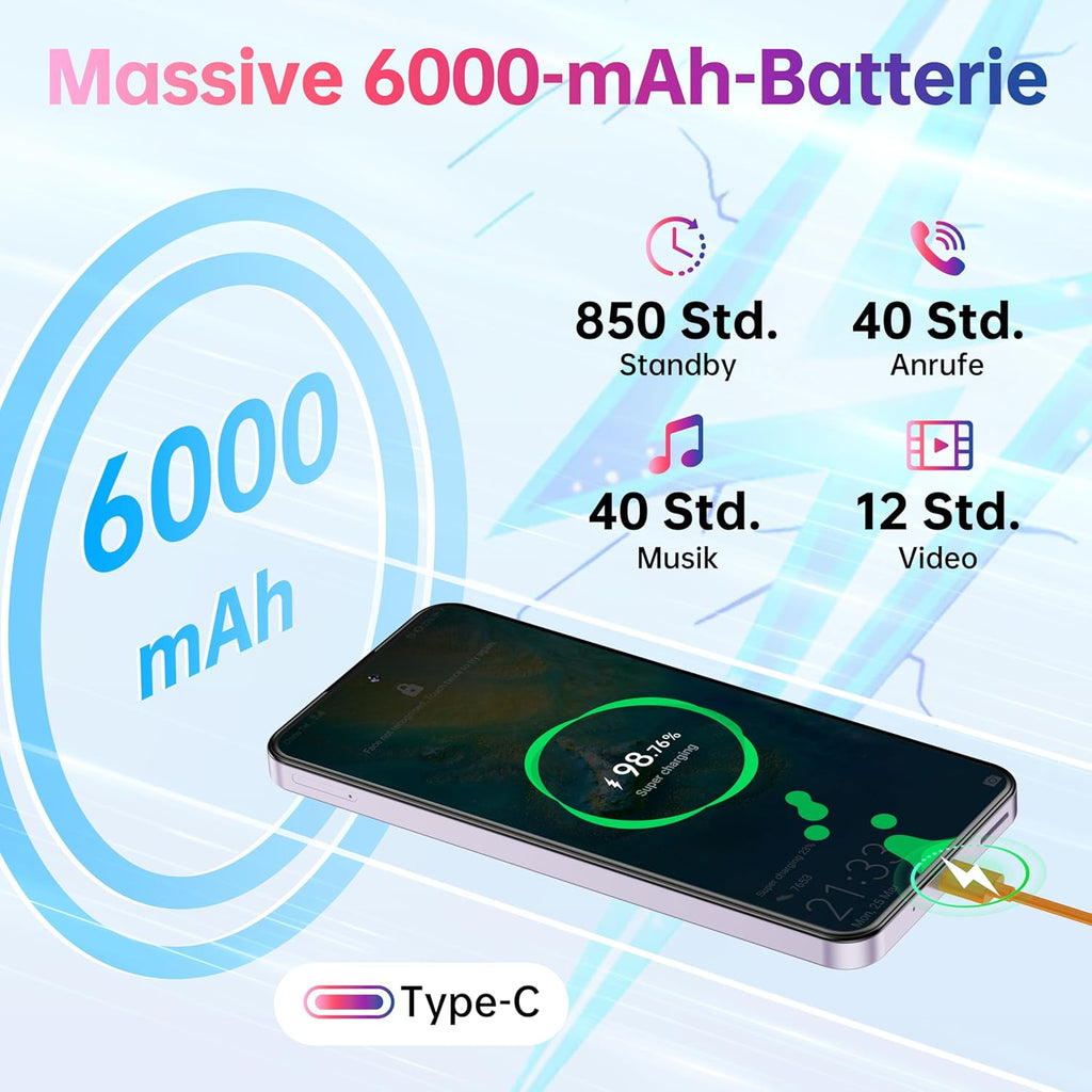 OUKITEL C69(4+128) Smartphone 7,2 pouces Batterie 6000 mAh 9,5 mm Corps ultra-fin Noir Double SIM