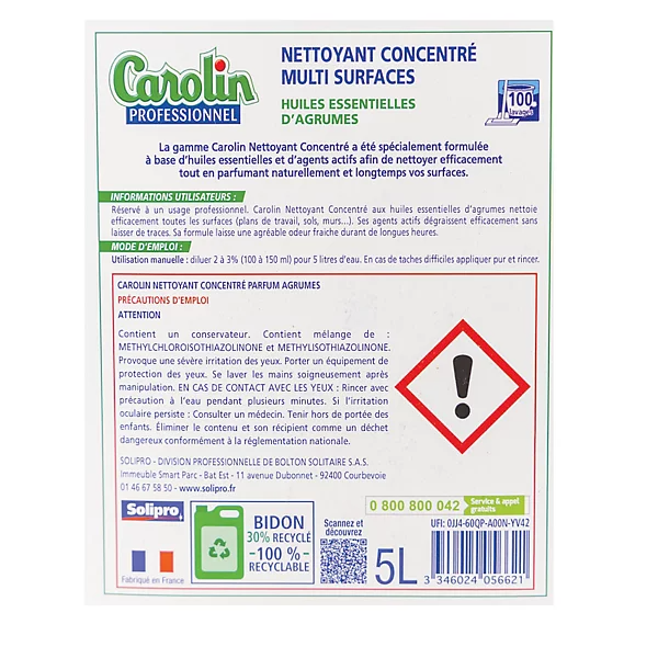 CAROLIN Nettoyant multi-usages concentré professionnel aux huiles essentielles d'agrumes 5 L