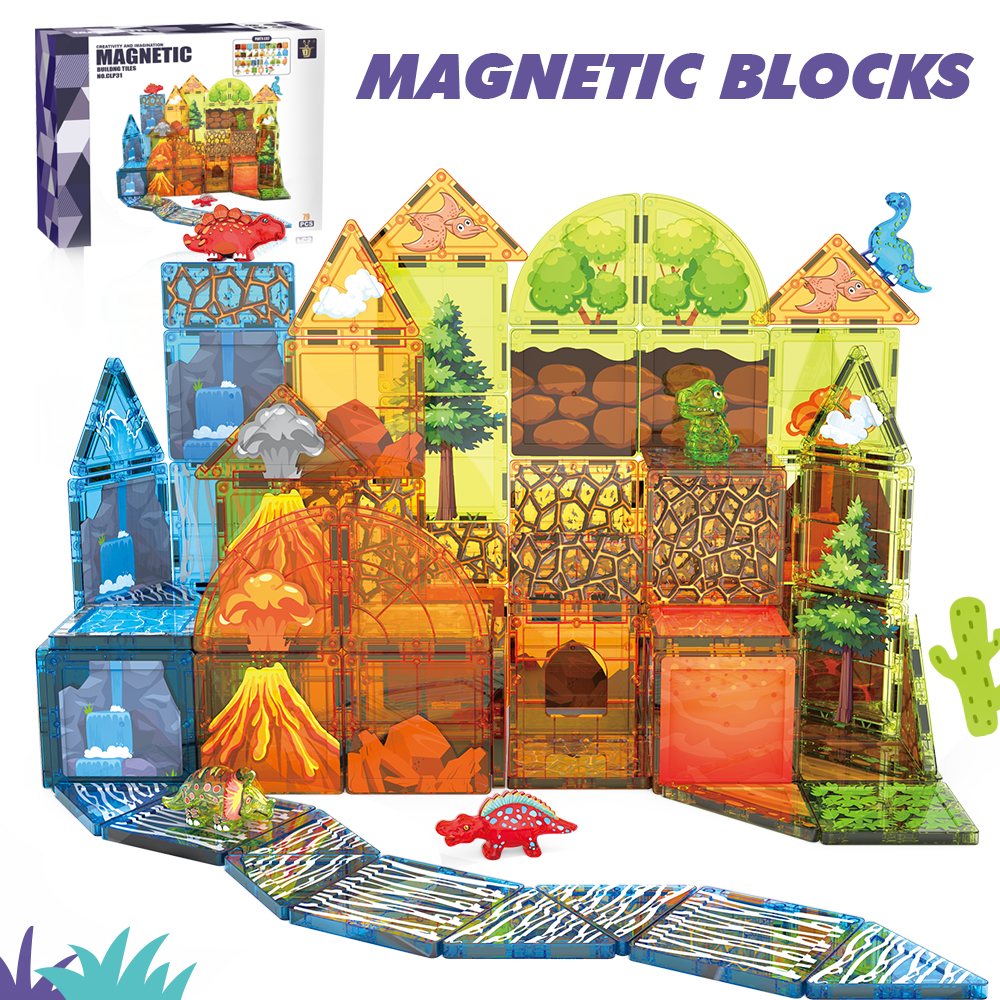 XINQIYUAN Ensemble de blocs de construction magnétiques dinosaures 7,5 cm 79 pièces jouet éducatif pour enfants [Mélange aléatoire – Couleurs de l'image principale uniquement]
