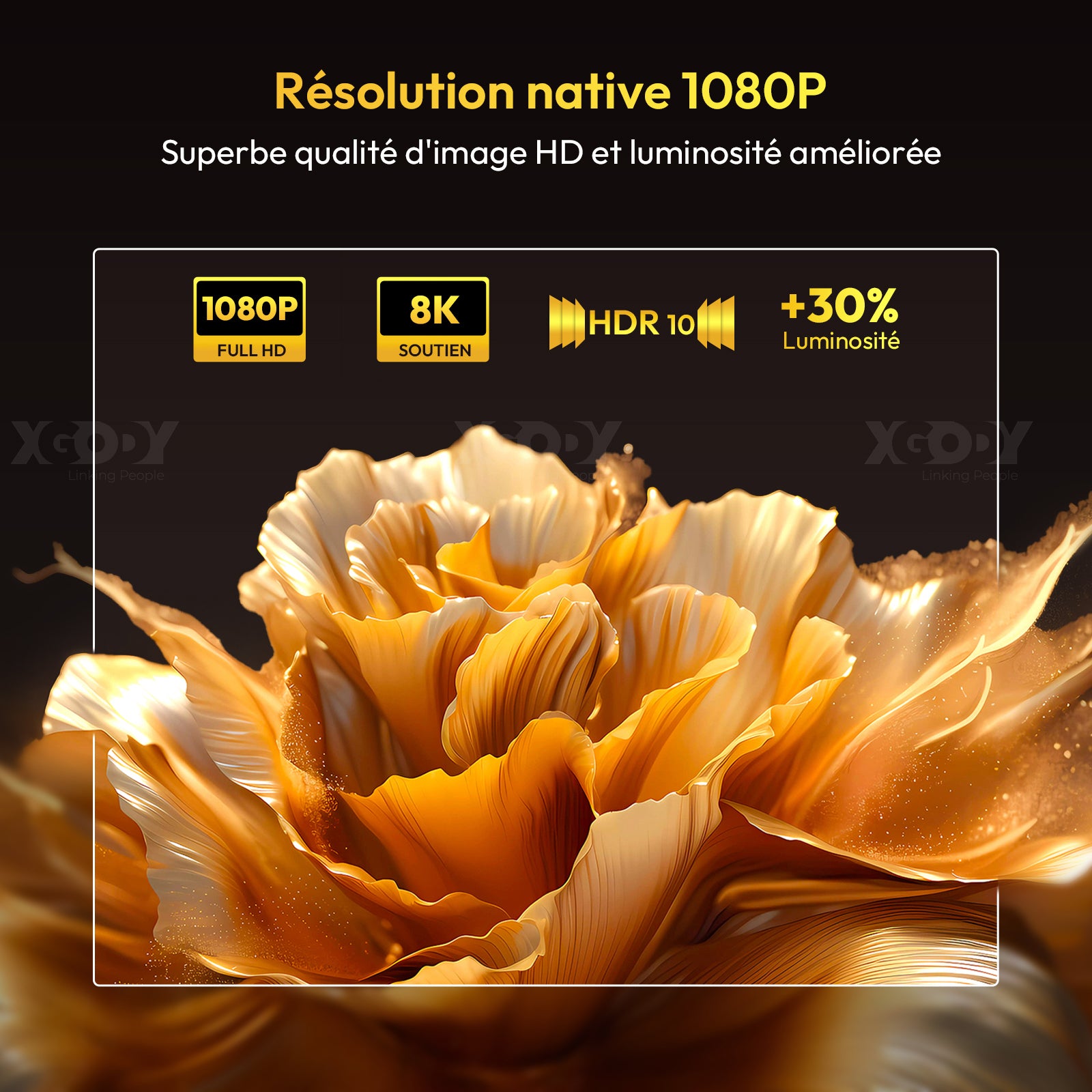 Pack de divertissement pour grand écran - Projecteur portable XGODY Gimbal A6 Pro avec écran de projection de 100 pouces en cadeau