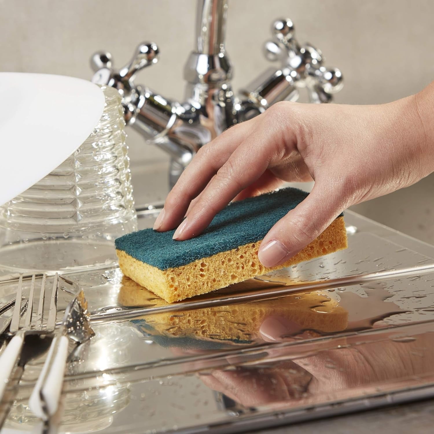 Spontex Éponges à Récurer Longue Durée, Extra Durables, Lavables en Machine, 3 Pièces
