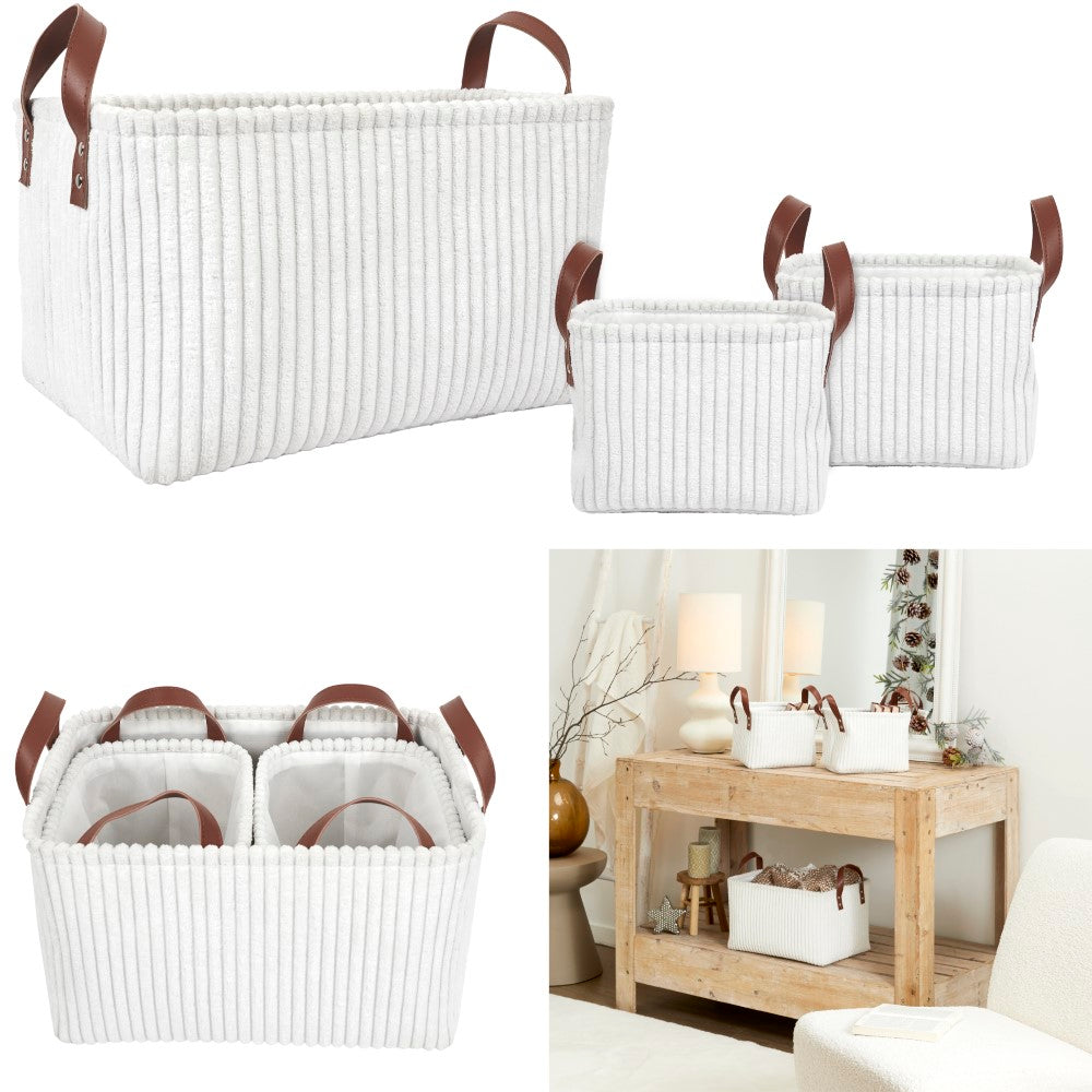 HOME DECO FACTORY Panier de rangement blanc, lot de 3, hauteur 20 cm