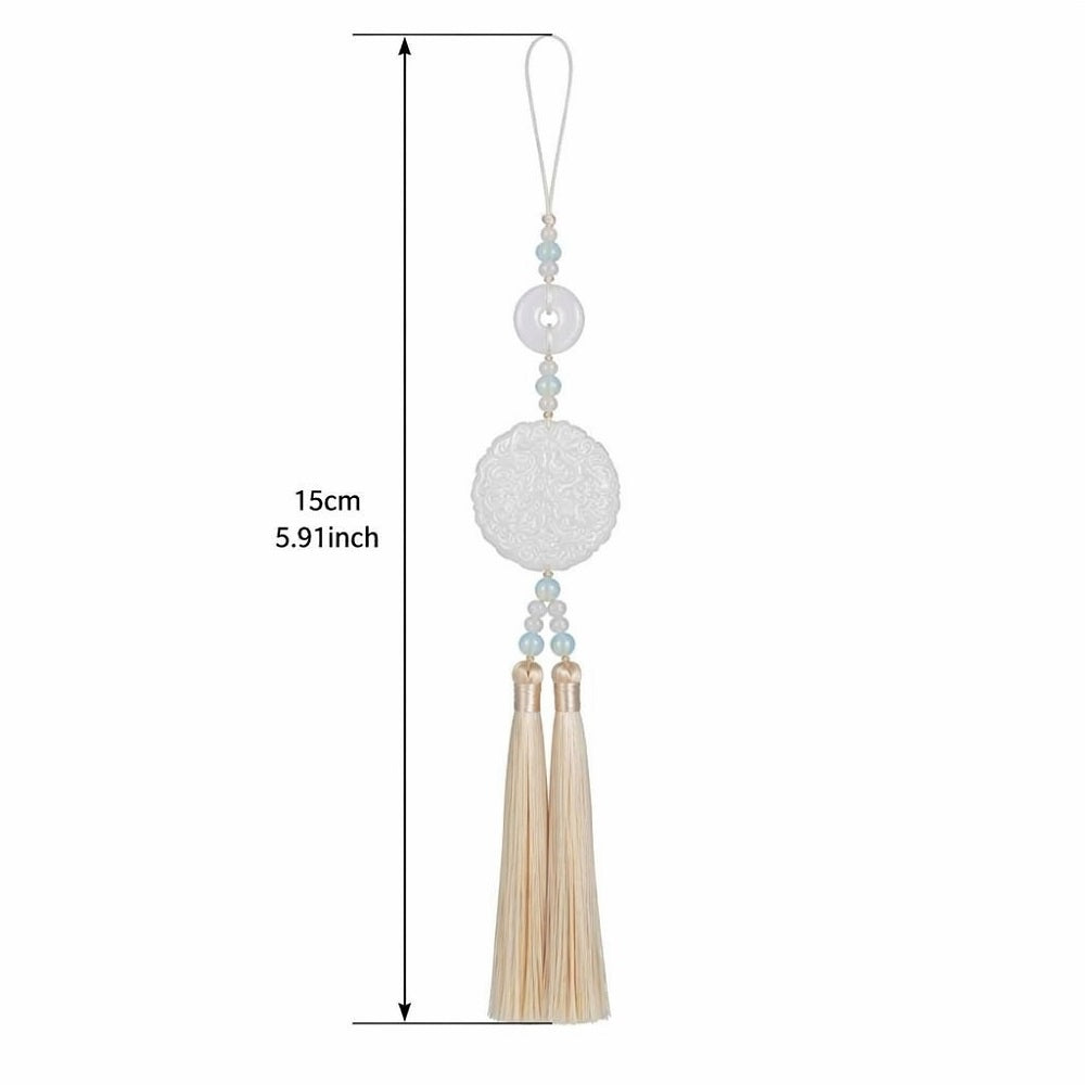 Huacan Accessoires de Ceinture Ancien Hanfu Dragon Phénix Double Oreille à Pompons pour Hommes et Femmes Couples Accessoires de Ceinture Accessoires Pendentifs en Beige 1 Pièce