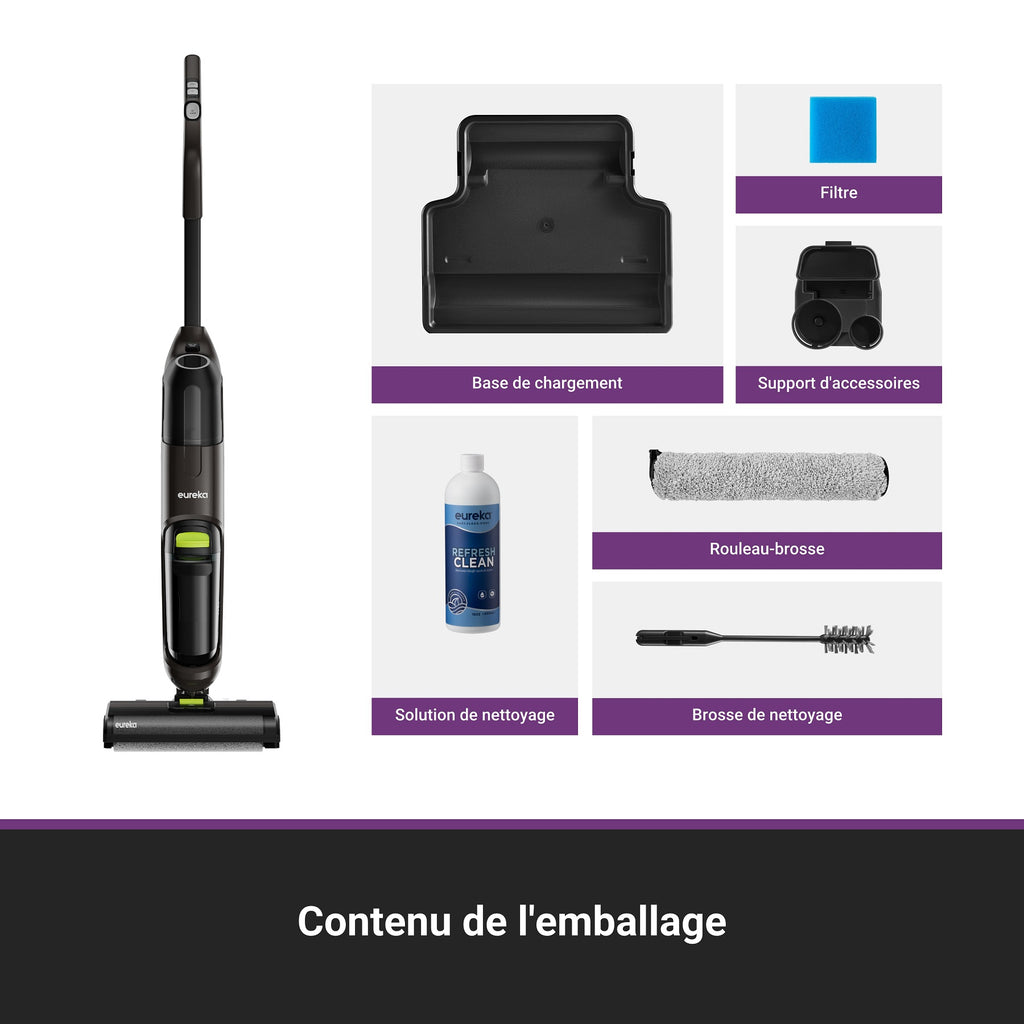 Eureka Aspirateur laveur sans fil eau et poussière, aspirateur laveur avec système autonettoyant, aspirateur léger pour parquets, animaux de compagnie et saletés collantes, Noir, NEW400