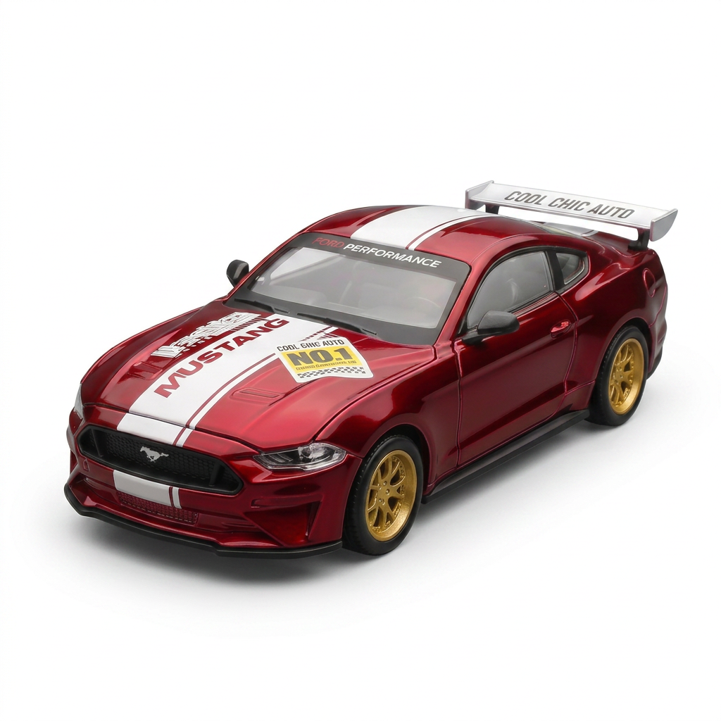 CCA1:42 2018 Ford Mustang GT Classic Red – Modèle de voiture à l’échelle 1:42, kit de montage DIY, portes ouvrantes et pièces interchangeables, modèle de collection et jouet d’exposition