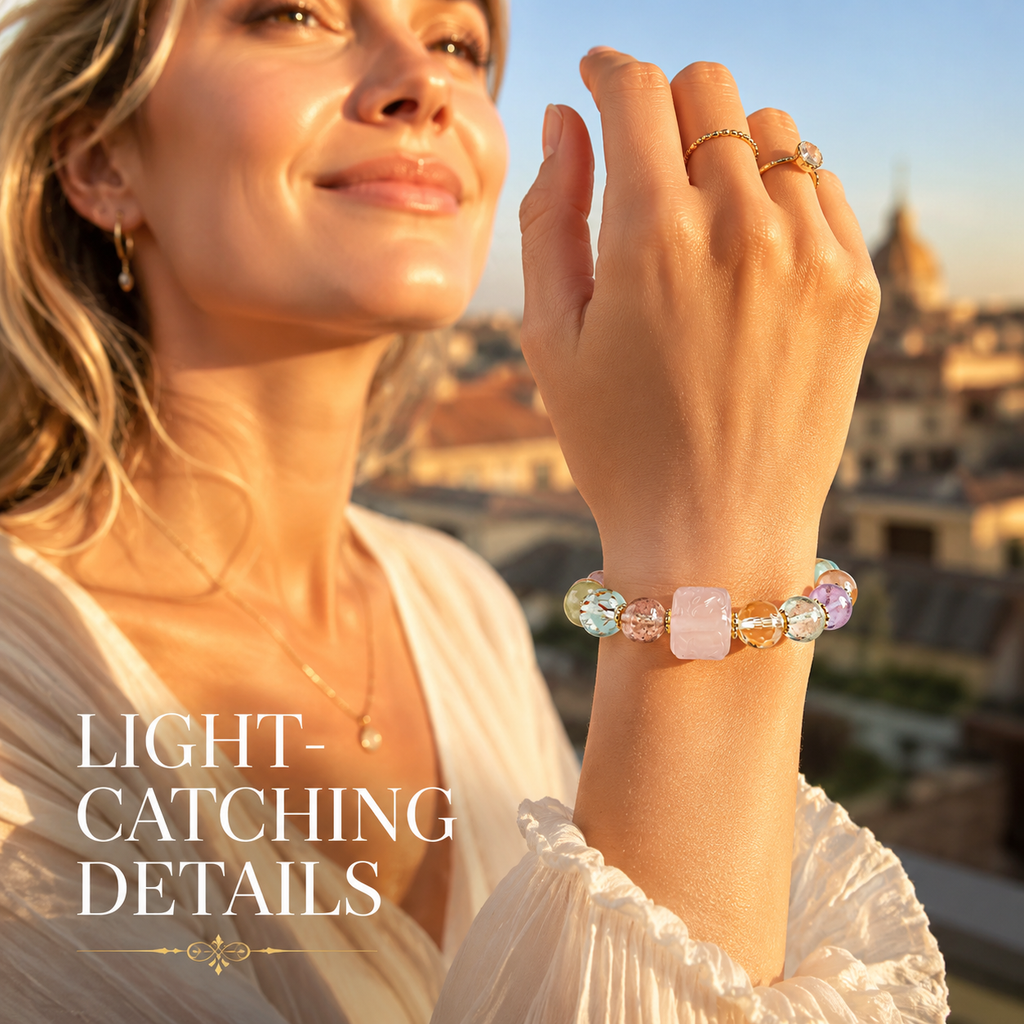 VoxorAI L8 Bracelet en quartz rose naturel artisanal - Rose amour et tendresse