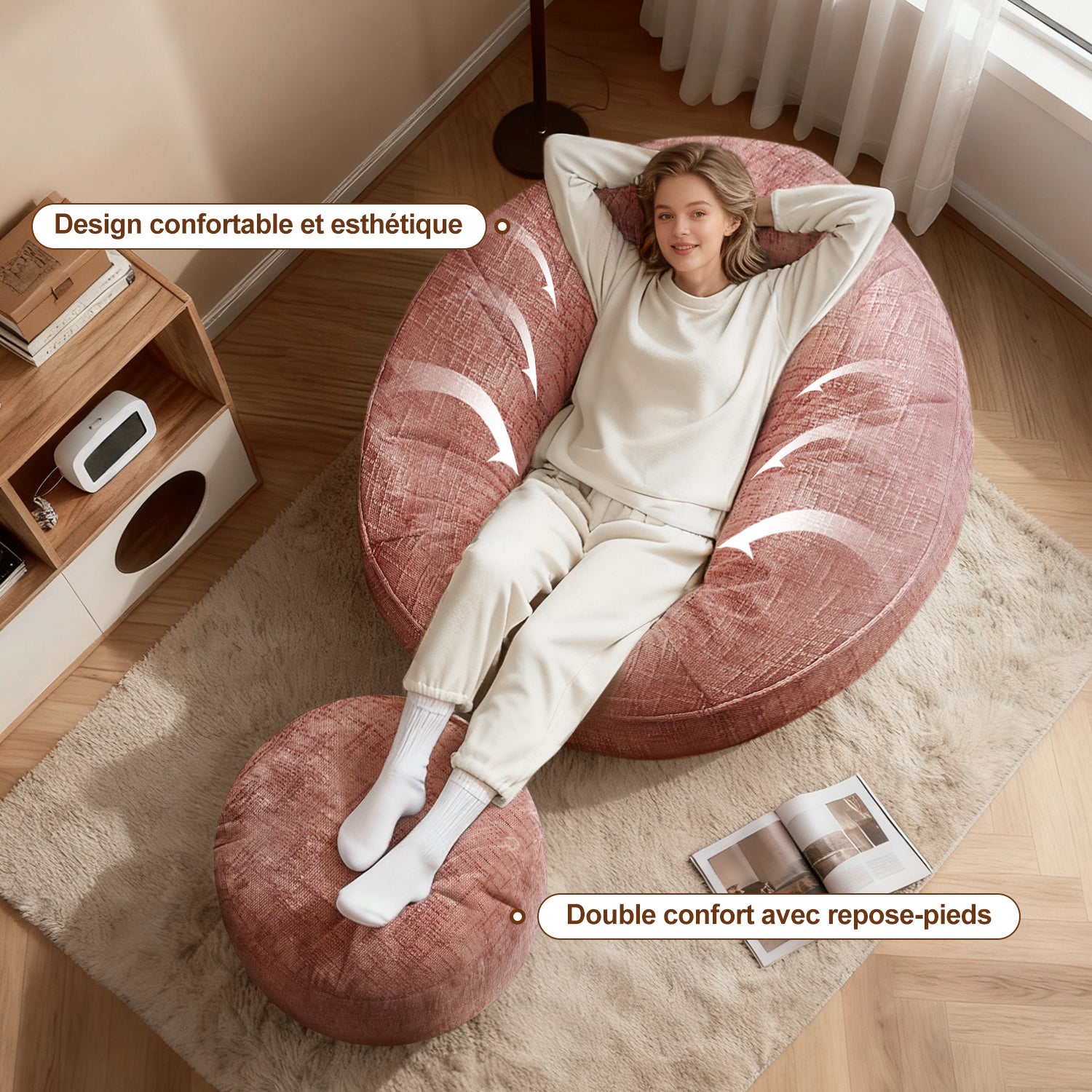 GTIMEX Fauteuil, Canapé Gamer avec Repose-pieds, 97 x 93 x 77 cm, Capacité de charge statique : 135 kg, Doux et résistant, avec garnissage en mousse à mémoire de forme granulaire