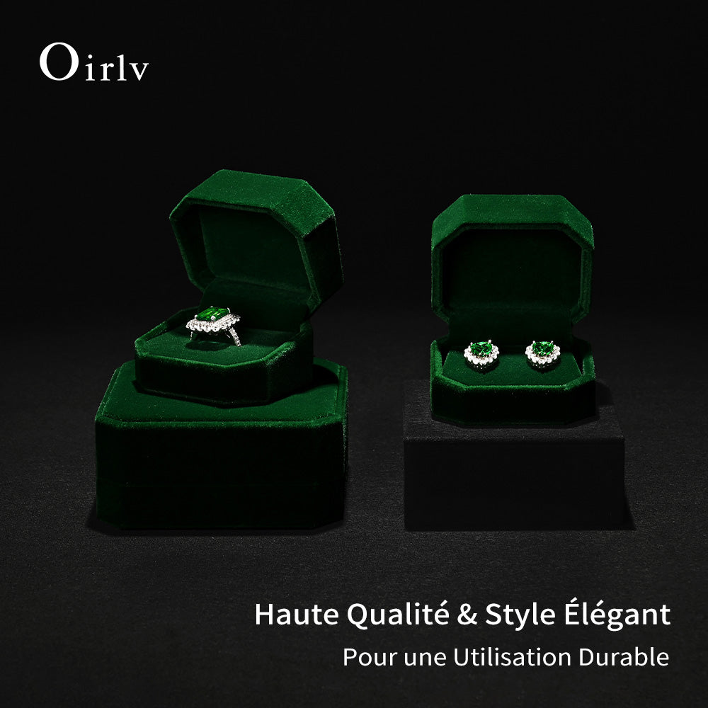 Oirlv Boîte à bague en velours Vert pierre précieuse Set de boîtes à bijoux de haute qualité Boîte pour boucle d'oreille