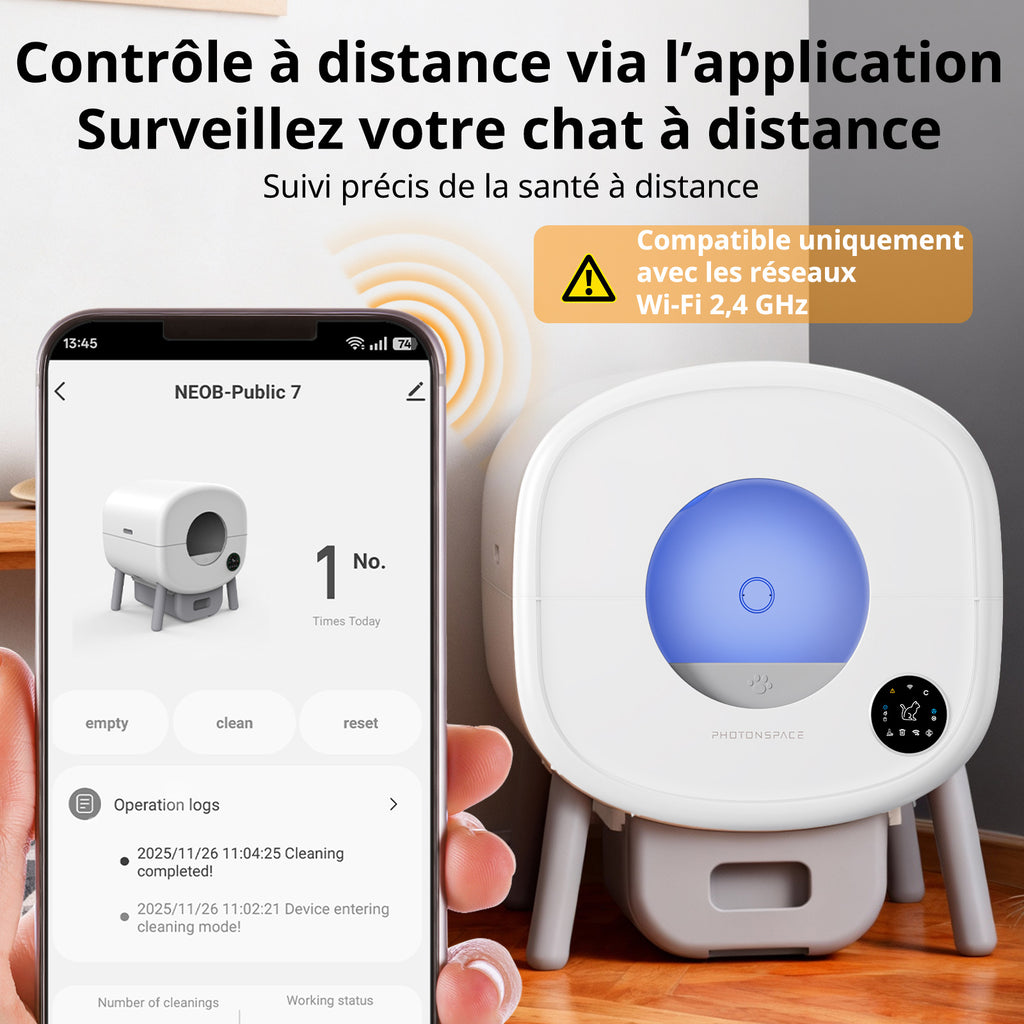 PHOTONSPACE XXL 95L – Bac à litière automatique autonettoyant – Confort mains libres, sécurité avancée et contrôle des odeurs pour les foyers avec plusieurs chats