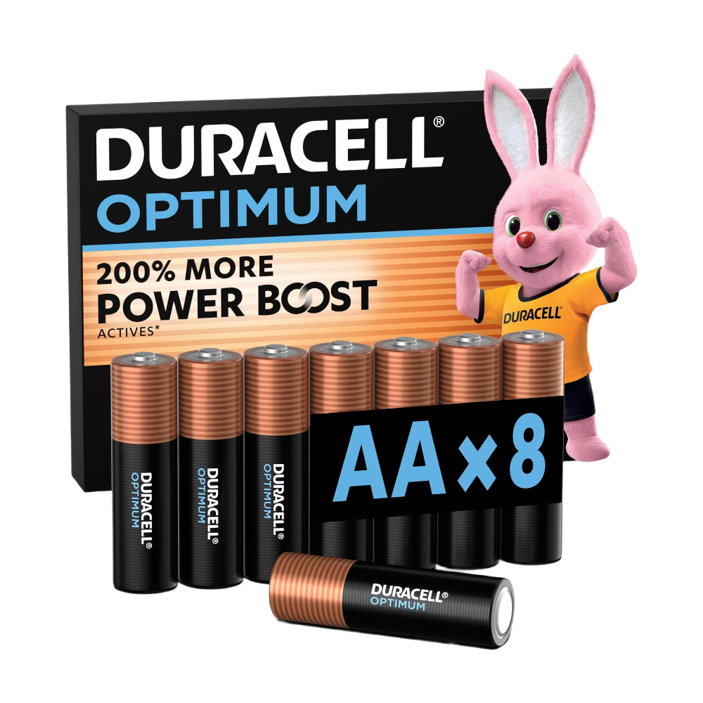 Duracell Optimum Piles AA alcalines lot de 8 – 1,5 V – Jusqu'à 200 % de durée en plus ou de puissance en plus – Alimentez vos appareils à forte consommation – Recyclables, 0 % plastique – LR6 MX1500