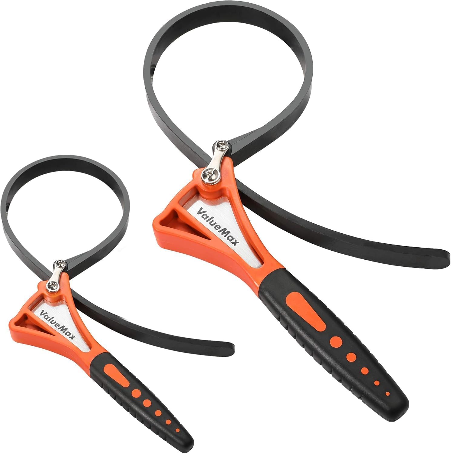 ValueMax Jeu de 2 clés à sangle en caoutchouc réglables pour tuyaux et filtres à huile, 460 mm et 630 mm, universelles pour bouteilles, éviers, pommes de douche, ouverture de bocaux en verre