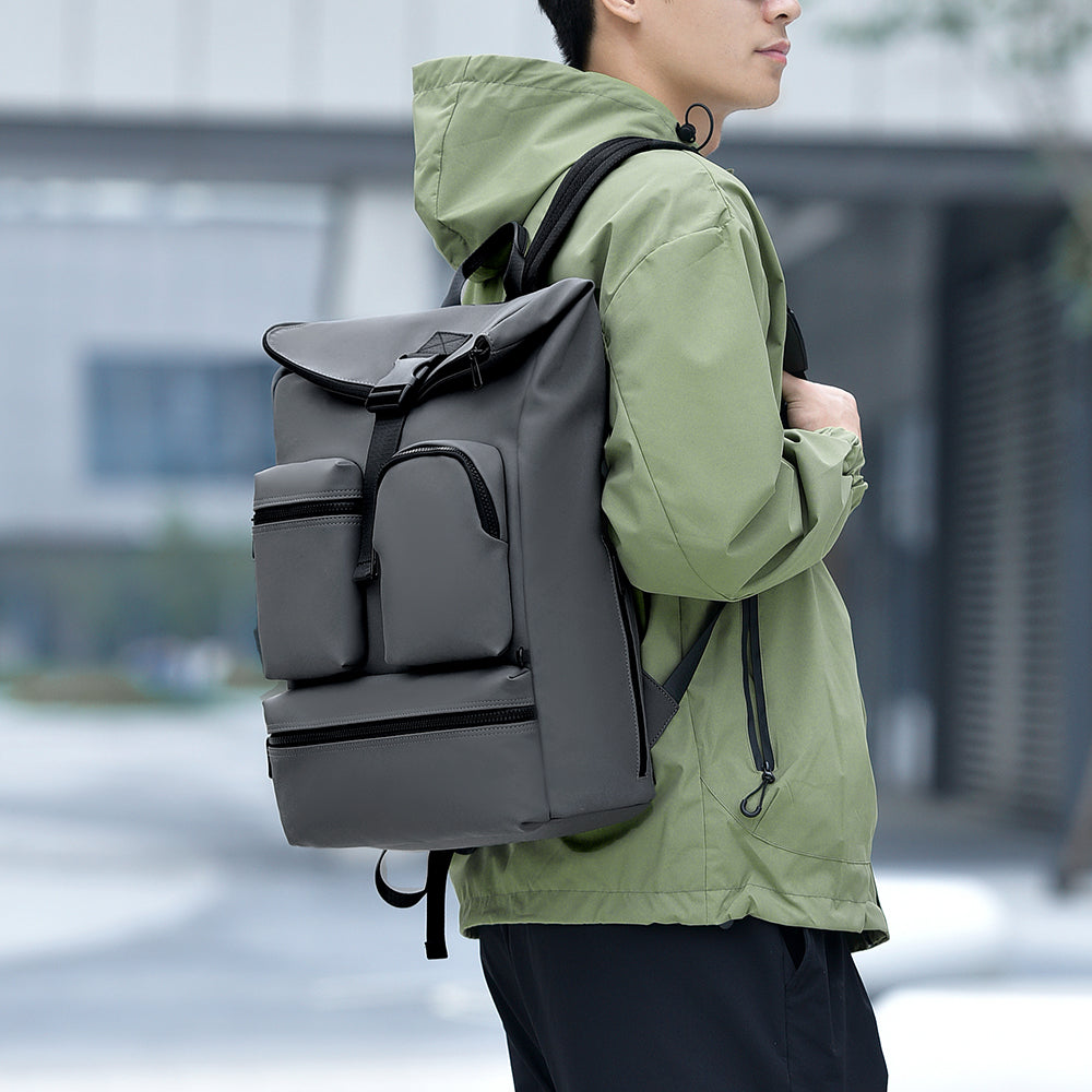 Sac à dos ordinateur portable professionnel 15,6 pouces à rabat hydrofuge Multi poches externes Poches arrière antivol Sac à dos décontracté Pour bureau et voyage quotidien